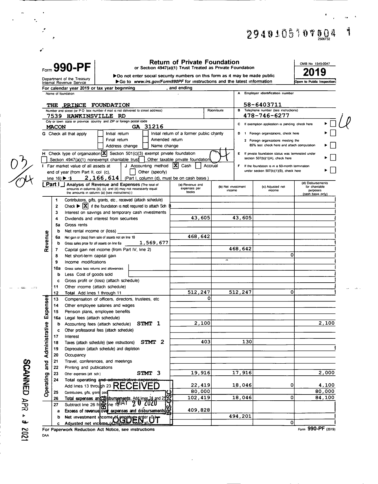 Image of first page of 2019 Form 990PF for The Prince Foundation