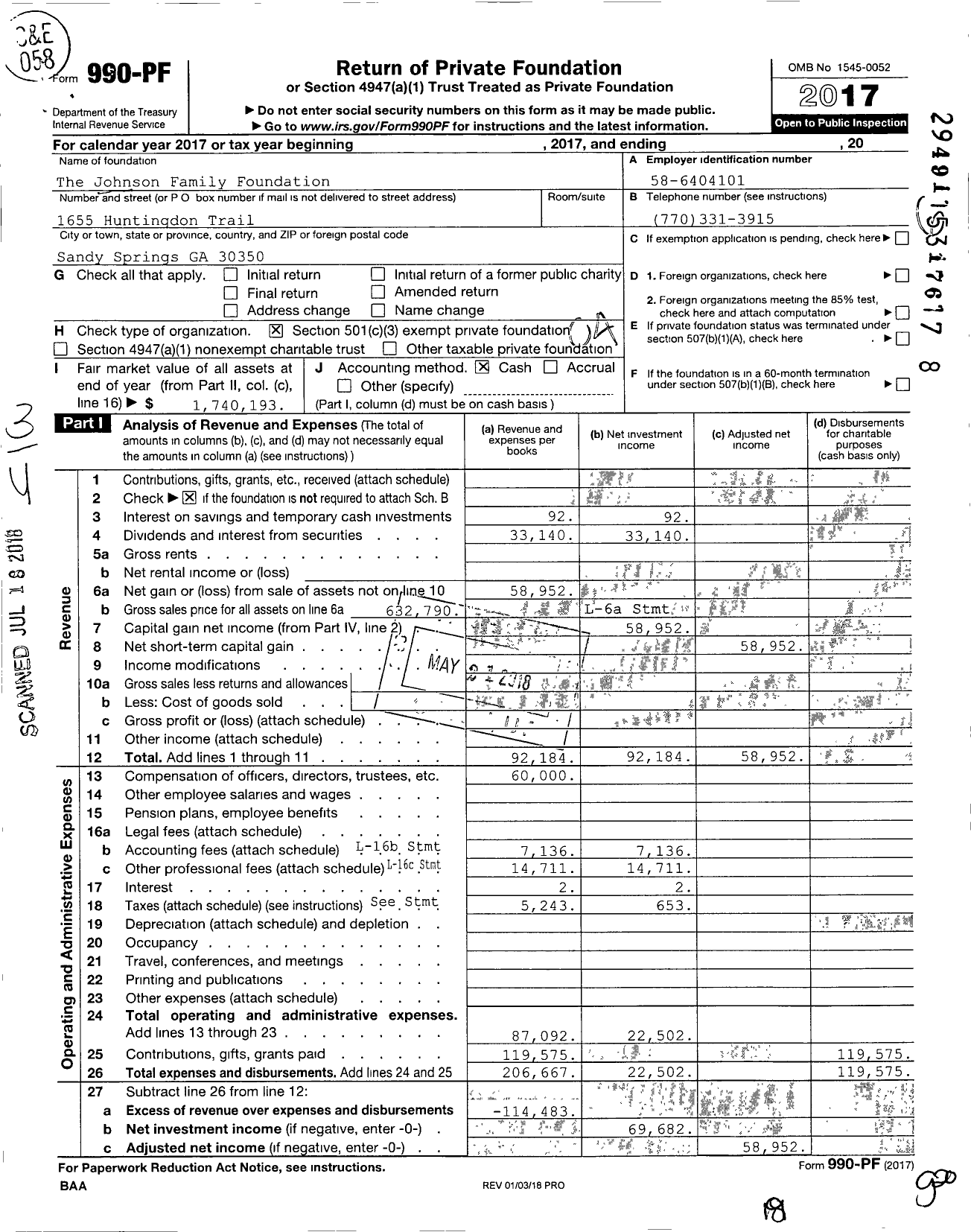 Image of first page of 2017 Form 990PF for Johnson Family Foundation / Johnson Buddy L Ttee