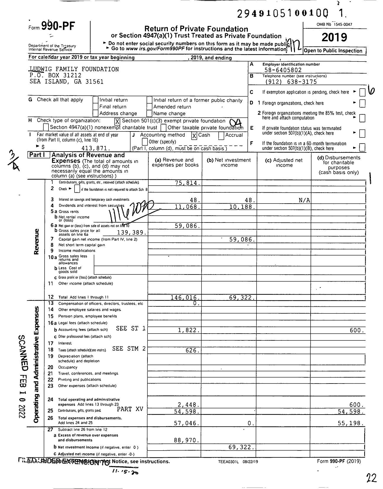 Image of first page of 2019 Form 990PF for Ludwig Family Foundation