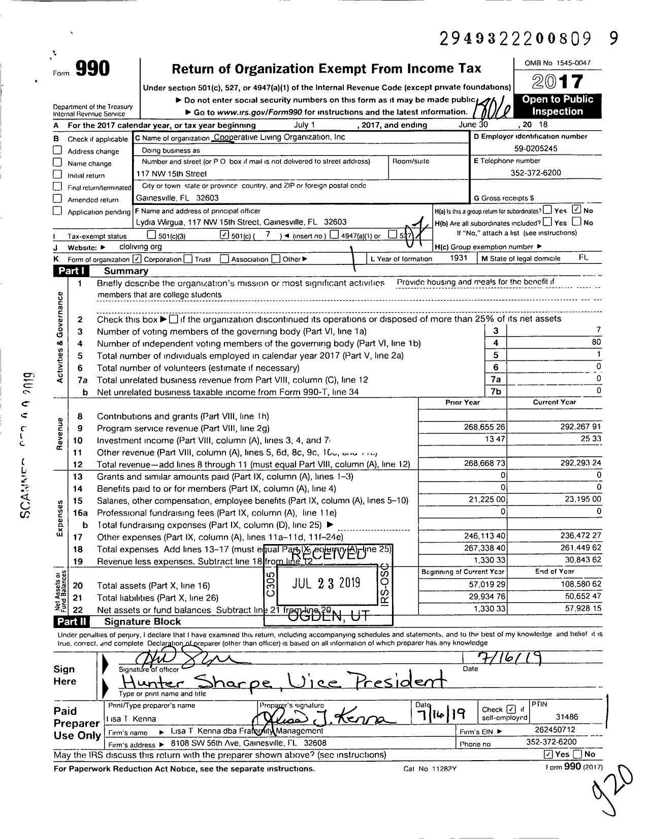 Image of first page of 2017 Form 990O for Coopertive Living Organization