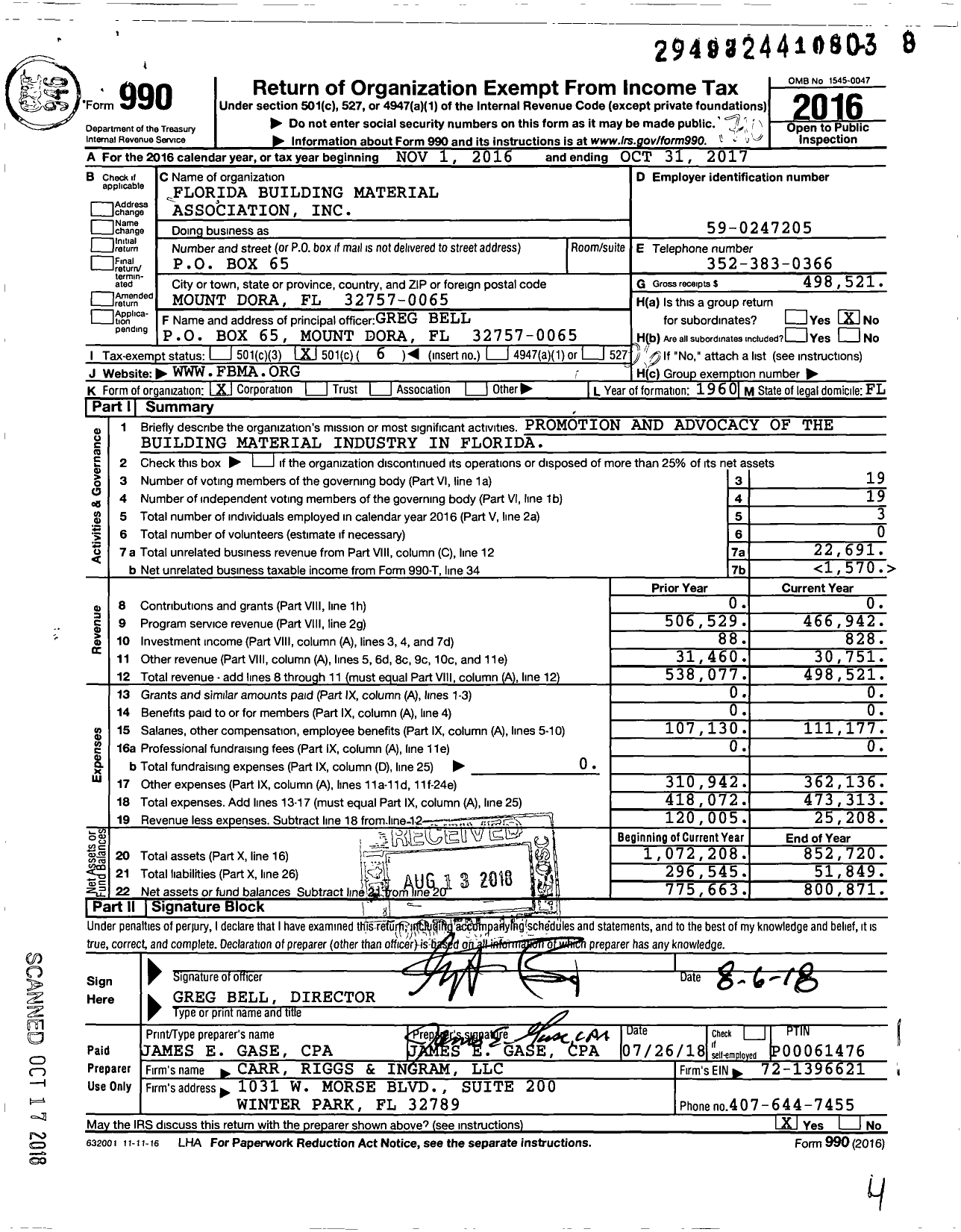 Image of first page of 2016 Form 990O for Florida Building Material Alliance
