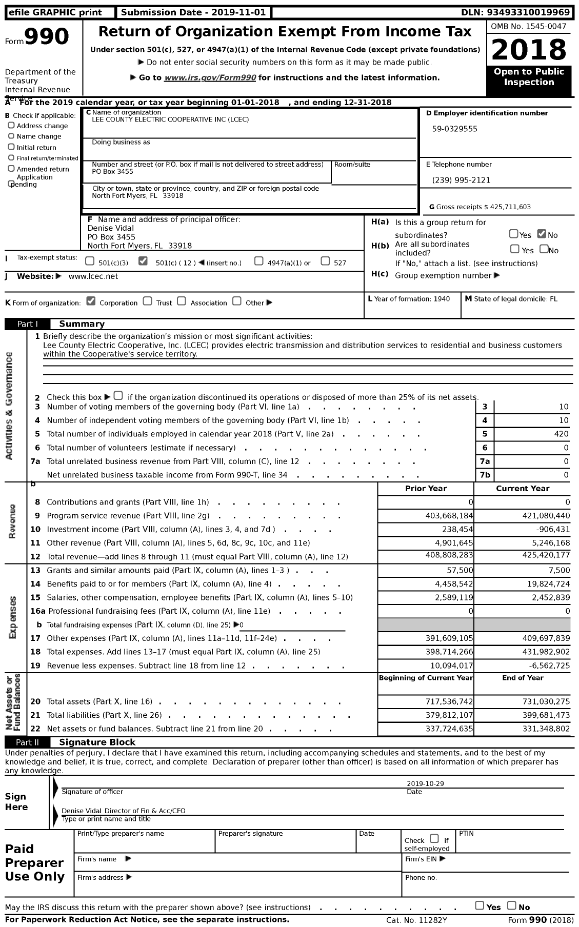 Image of first page of 2018 Form 990 for Lee County Electric Cooperative (LCEC)