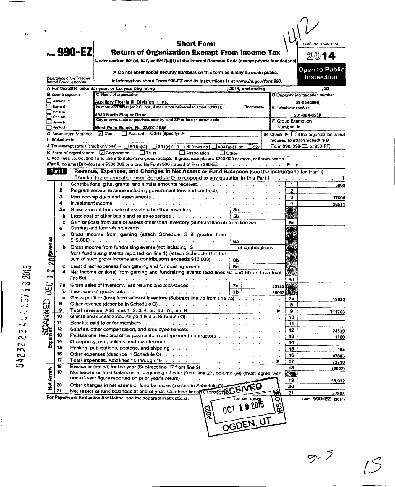 Image of first page of 2014 Form 990EO for Auxiliary Flotilla 3 Division 2