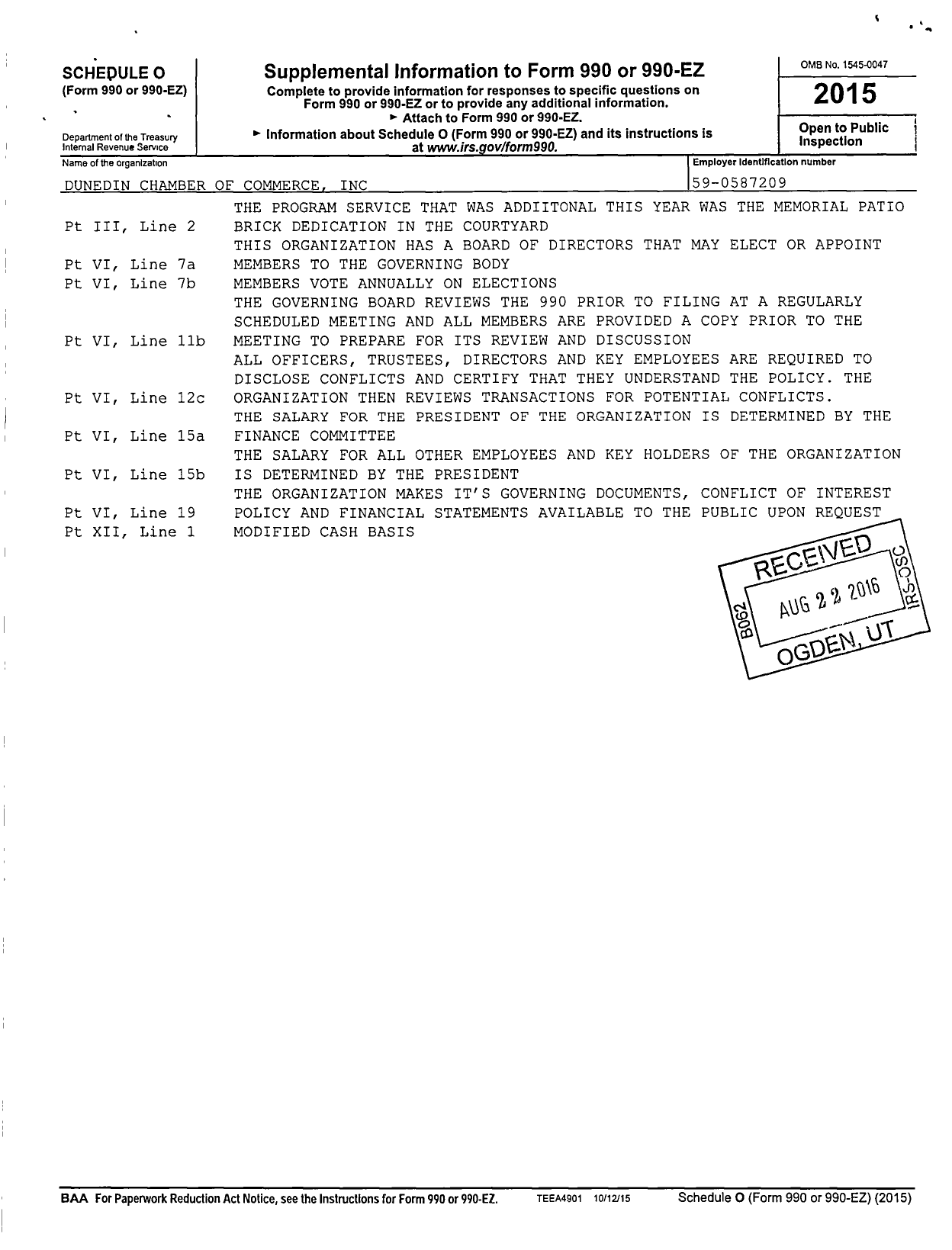 Image of first page of 2014 Form 990R for Dunedin Chamber of Commerce