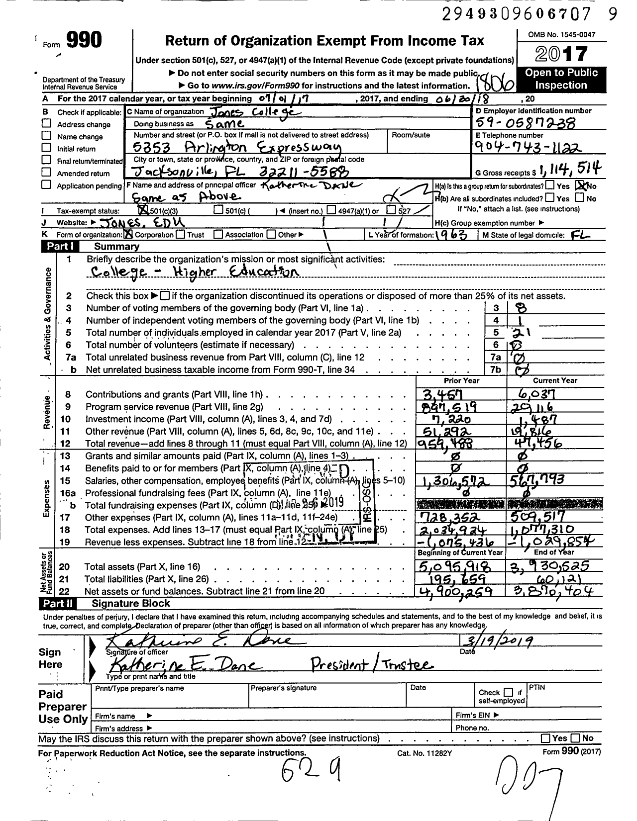 Image of first page of 2017 Form 990 for Jones College