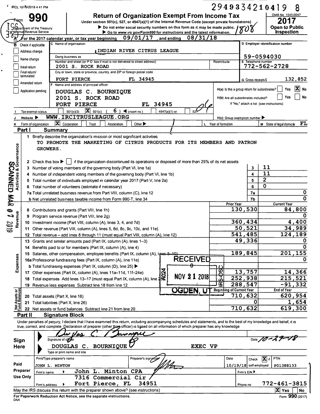 Image of first page of 2017 Form 990O for Indian River Citrus League