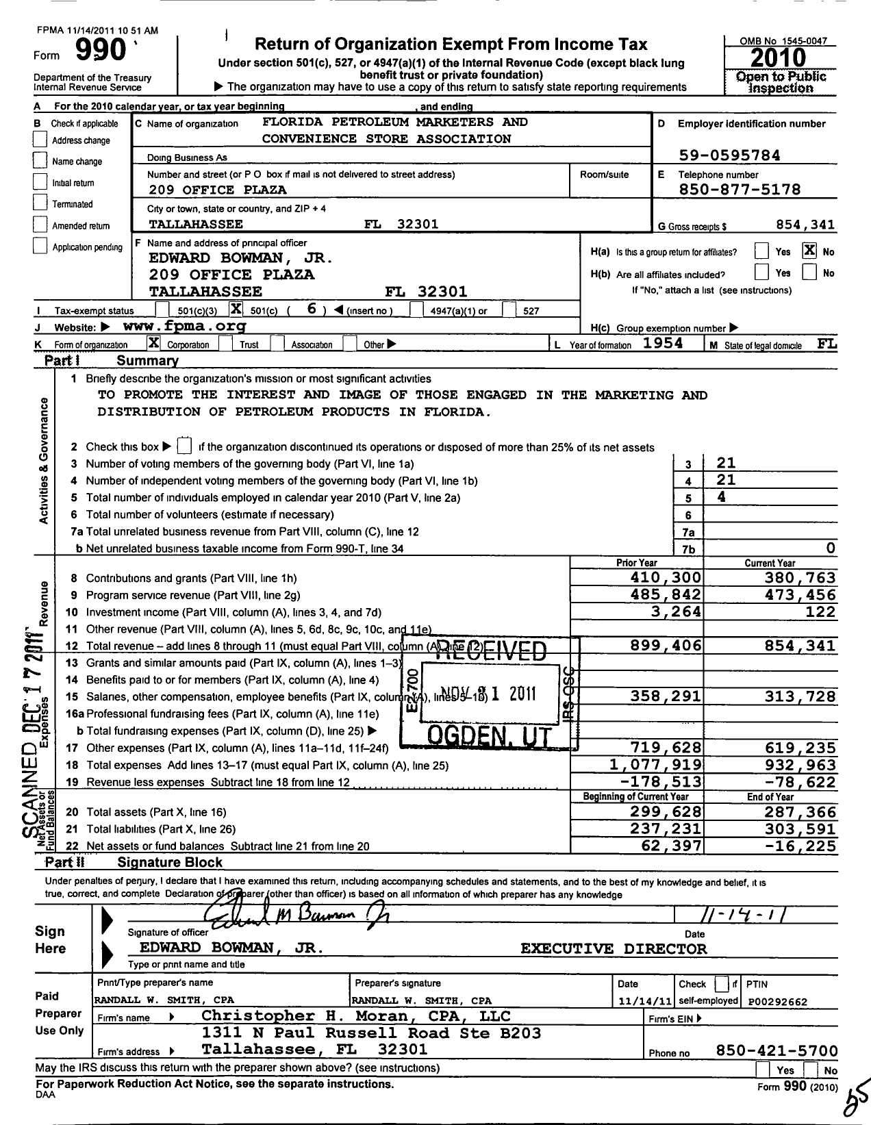 Image of first page of 2010 Form 990O for Florida Petroleum Marketers and Convenience Store Association