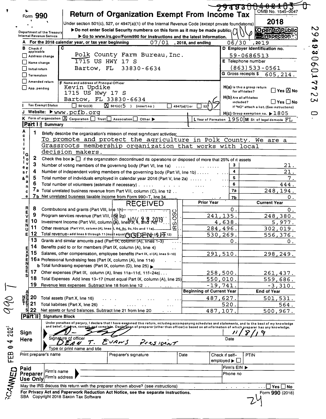 Image of first page of 2018 Form 990O for Polk County Farm Bureau