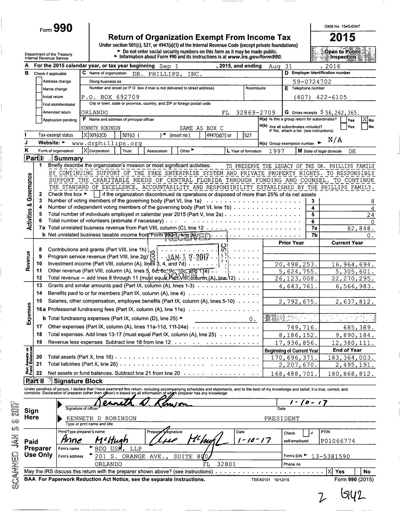 Image of first page of 2015 Form 990 for Dr Phillips