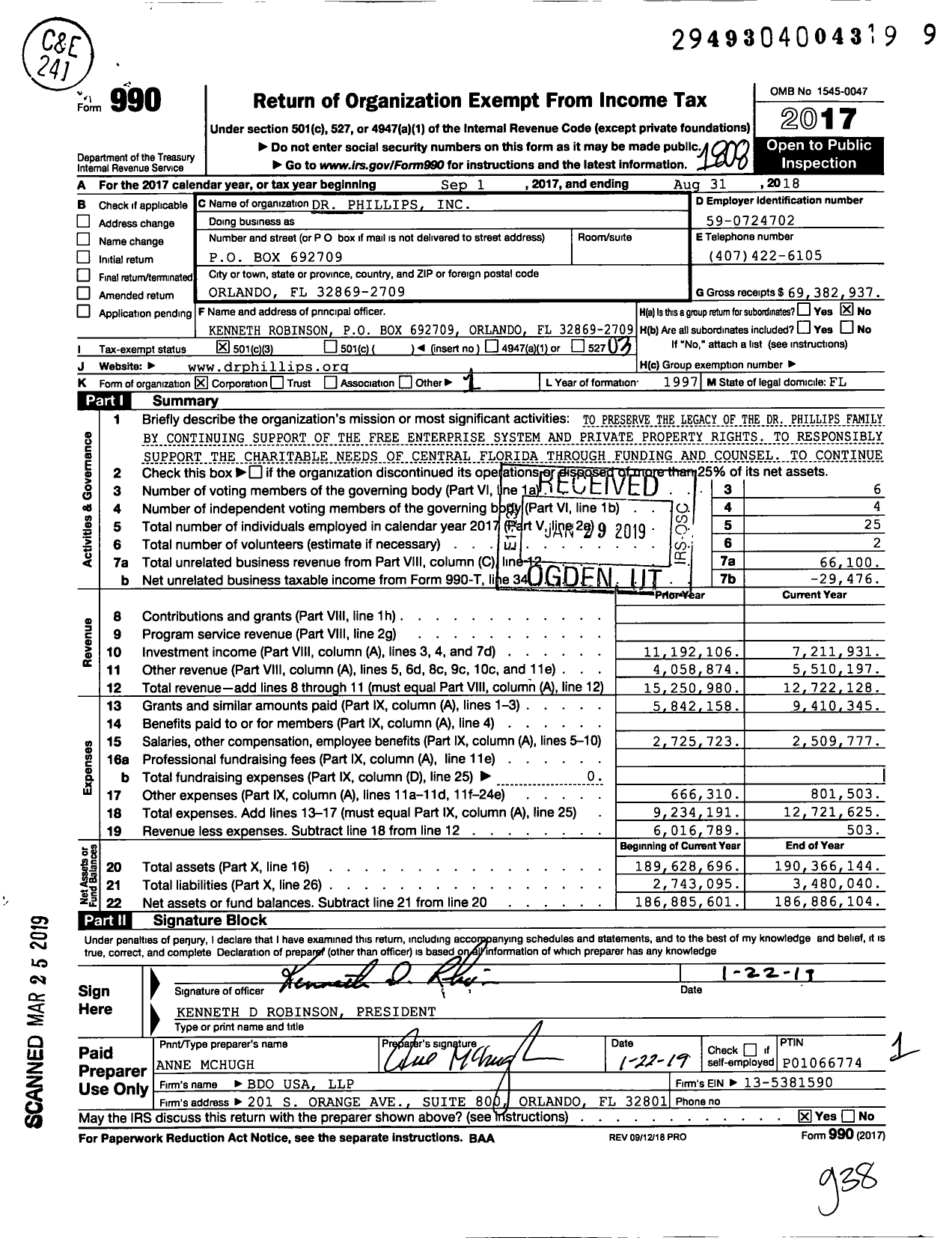 Image of first page of 2017 Form 990 for Dr Phillips