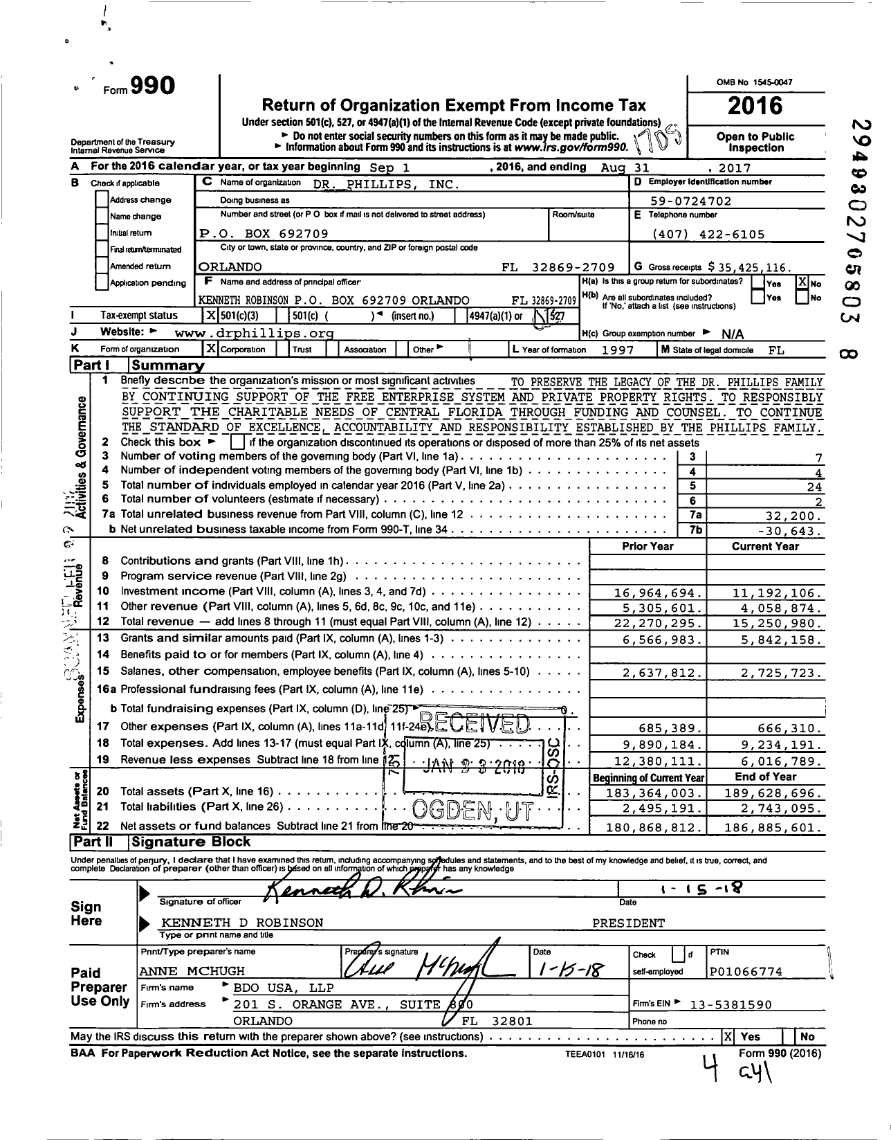 Image of first page of 2016 Form 990 for Dr Phillips