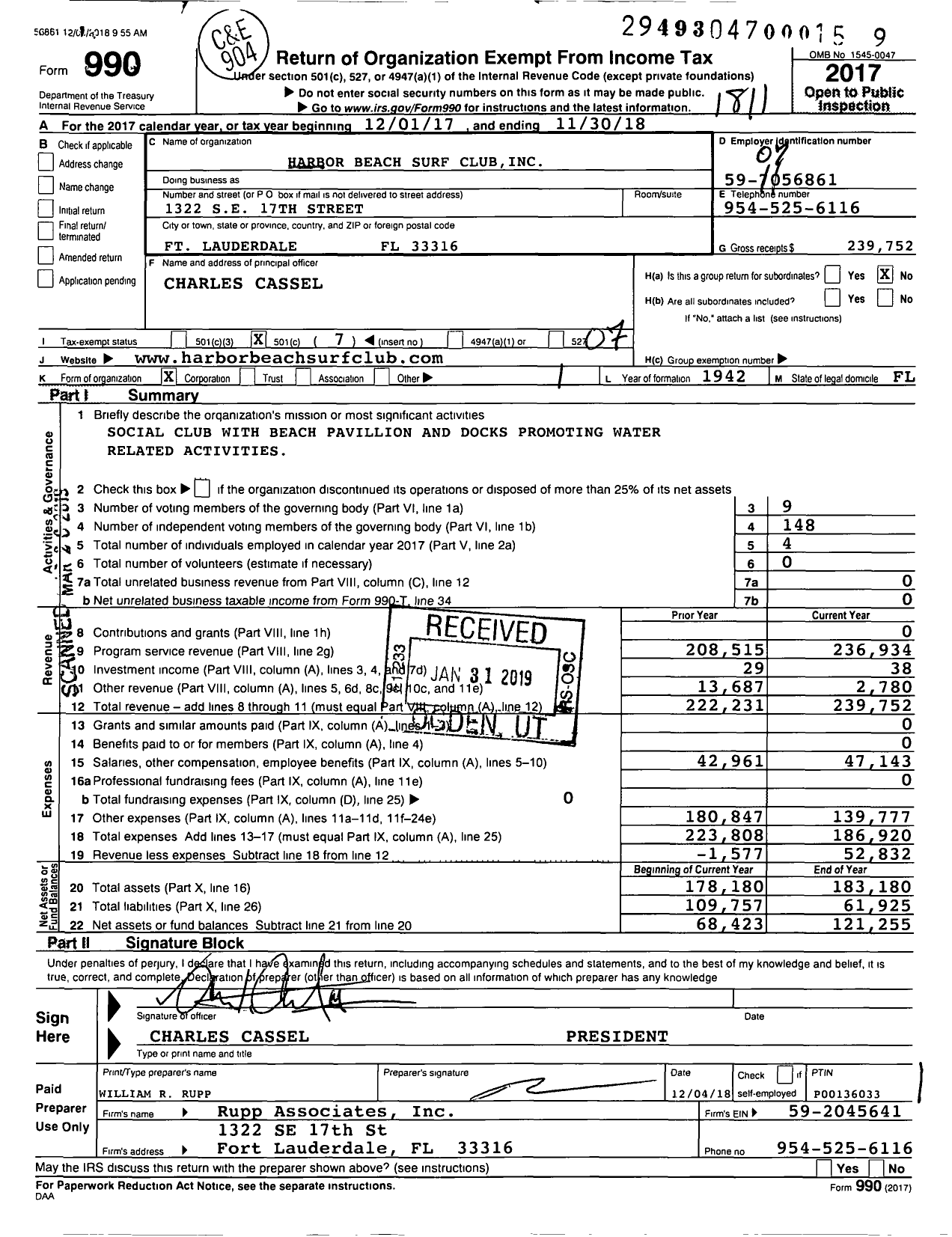 Image of first page of 2017 Form 990O for Harbor Beach Surf Club