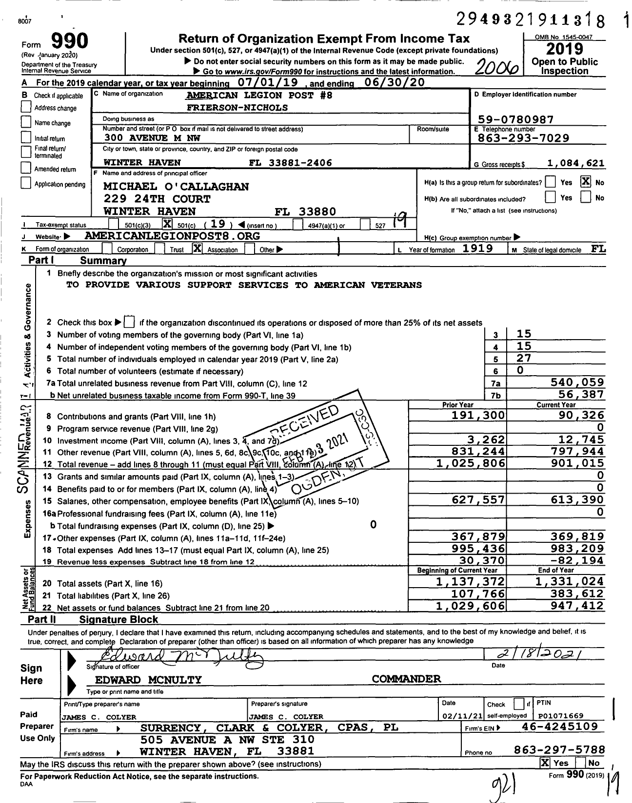 Image of first page of 2019 Form 990O for American Legion - 0008 Frierson Nichols Post