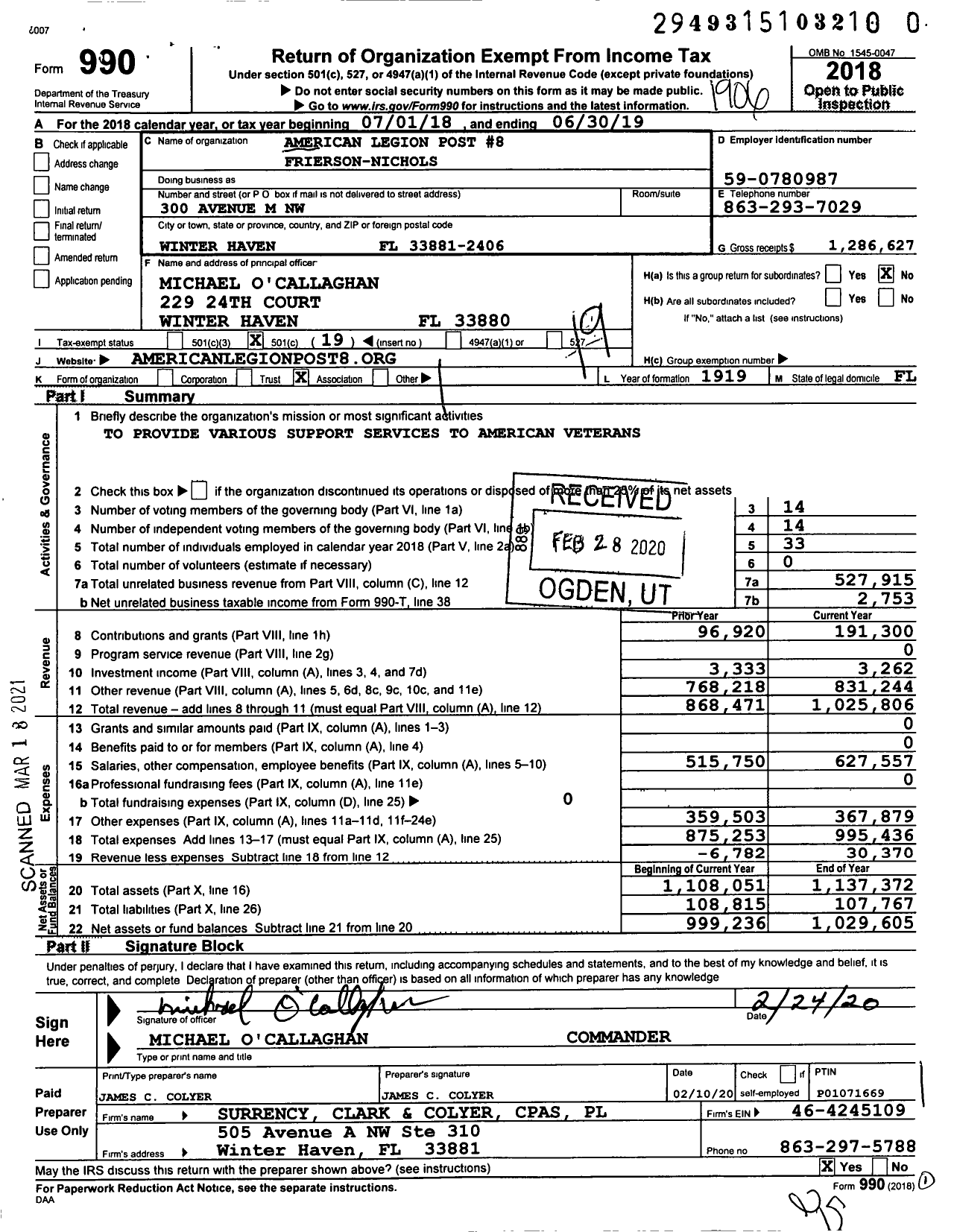 Image of first page of 2018 Form 990O for American Legion - 0008 Frierson Nichols Post