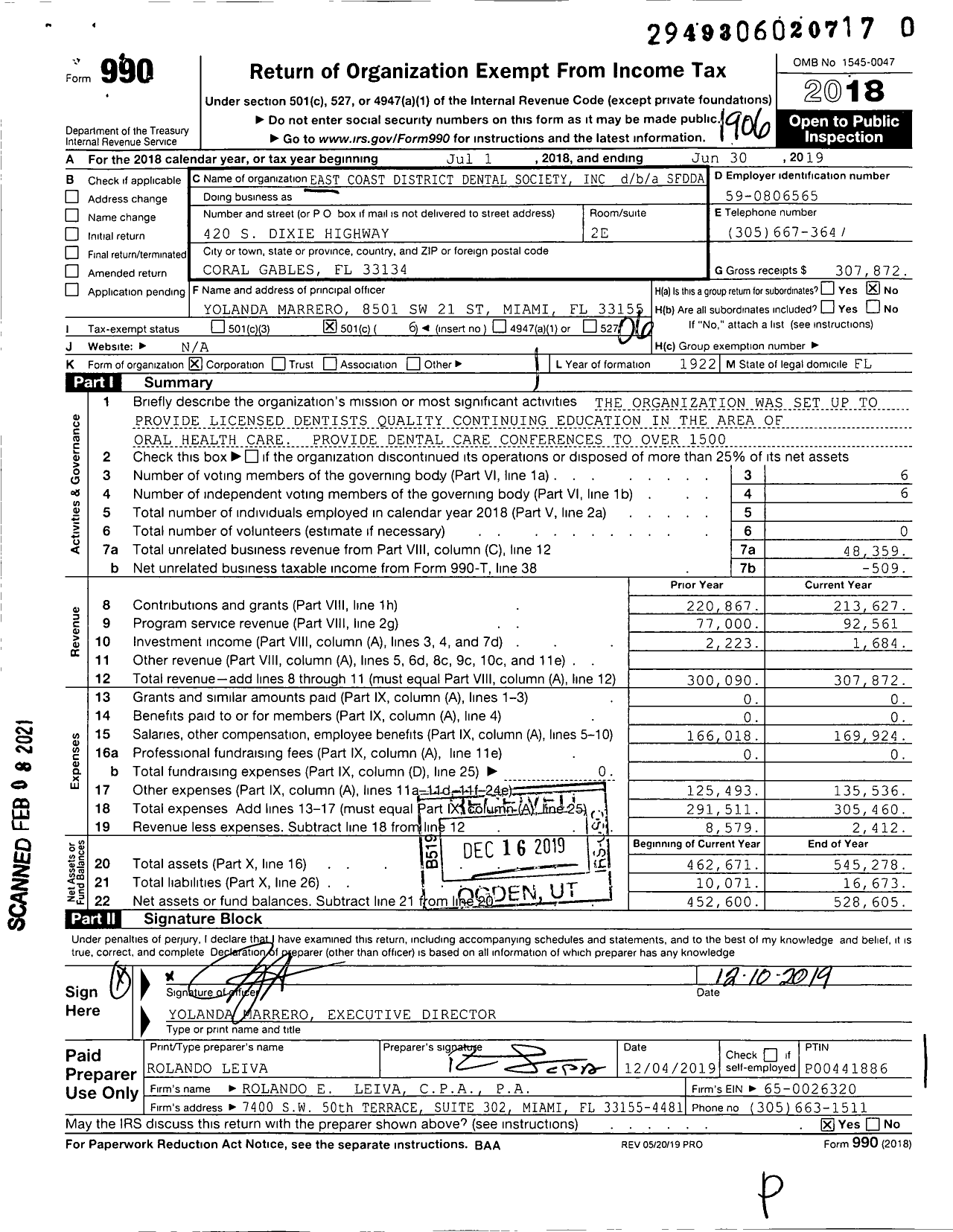 Image of first page of 2018 Form 990O for Sfdda