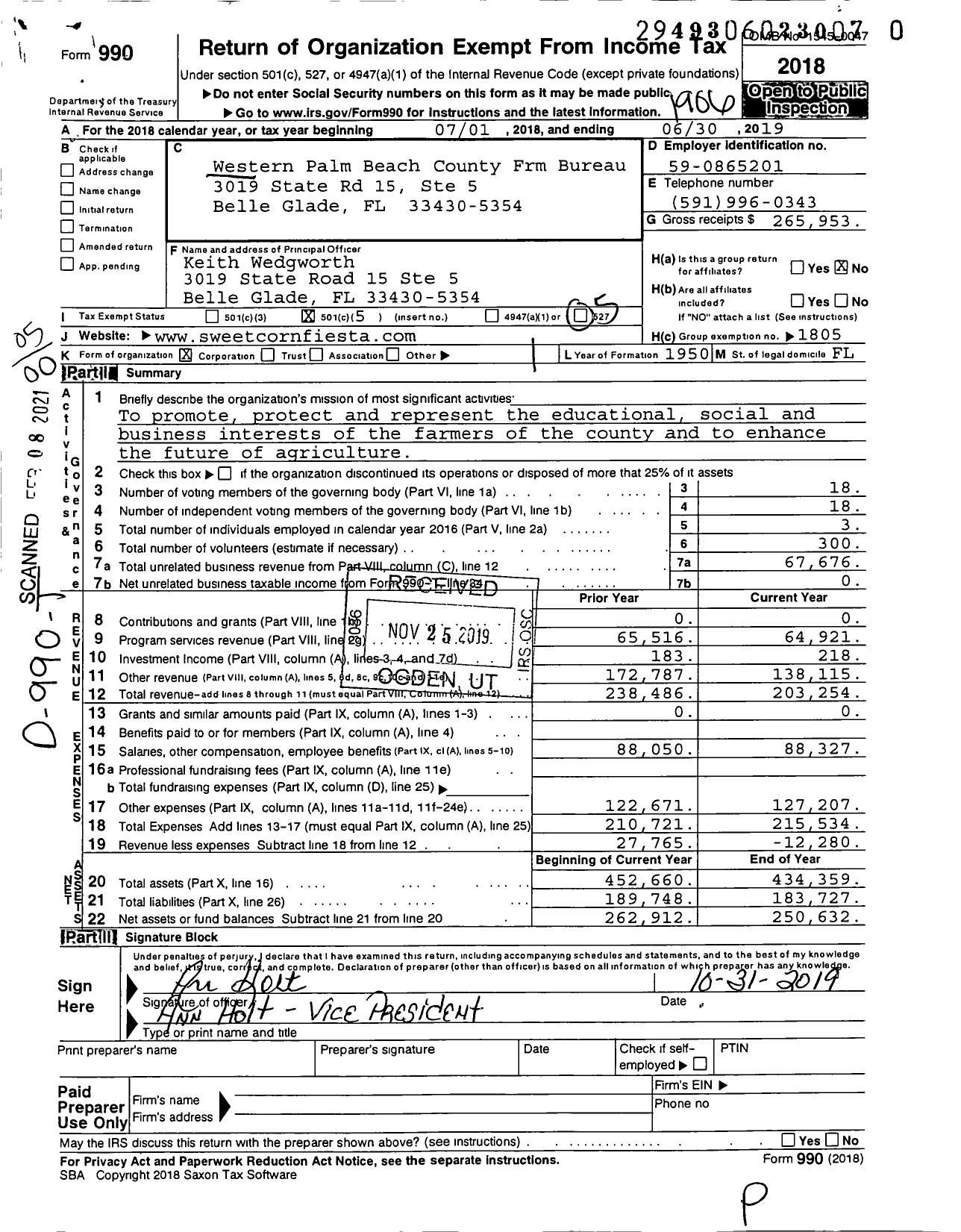 Image of first page of 2018 Form 990O for Western Palm Beach County Frm Bureau