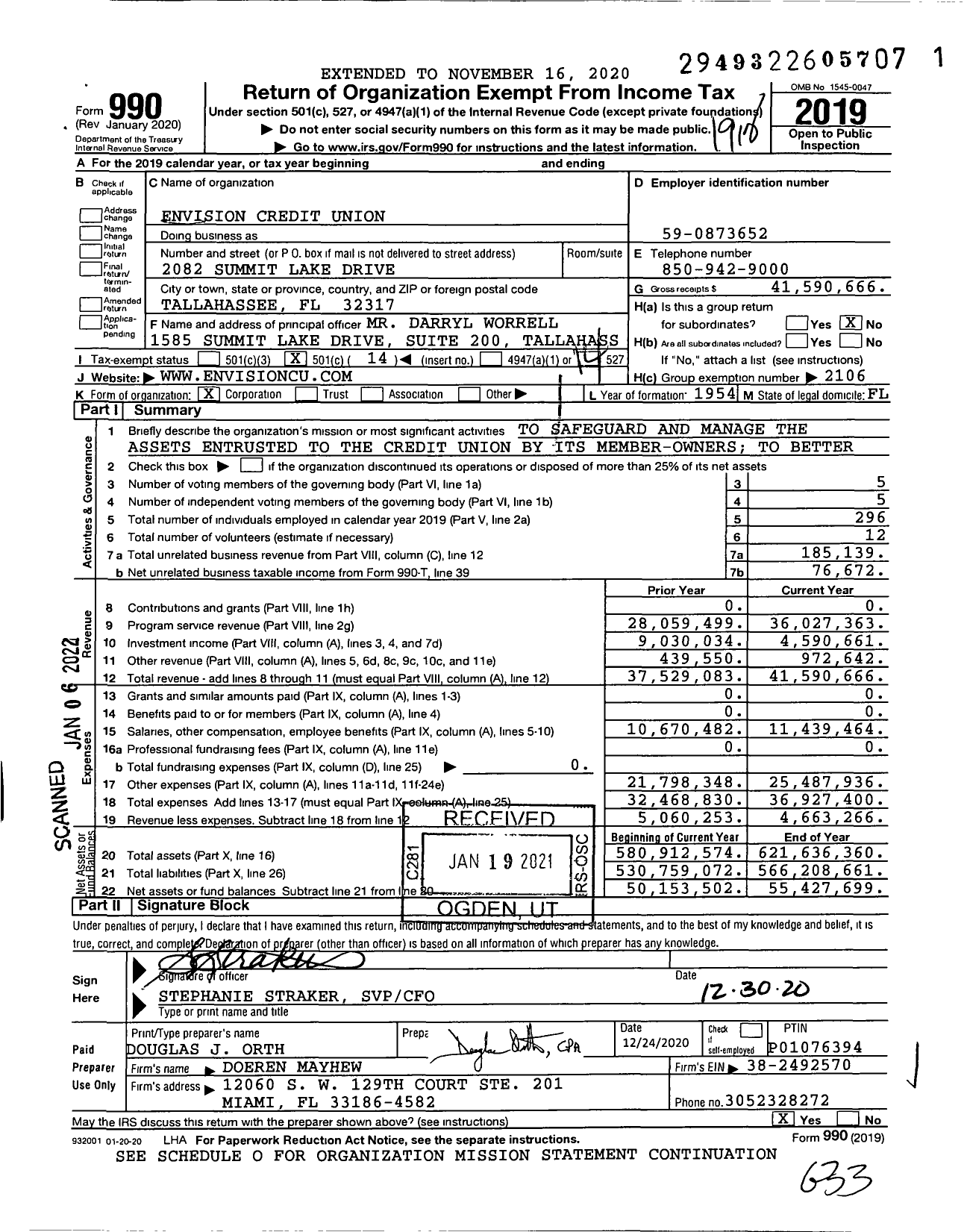 Image of first page of 2019 Form 990O for State Chartered Credit Unions in Florida Envision Credit Union