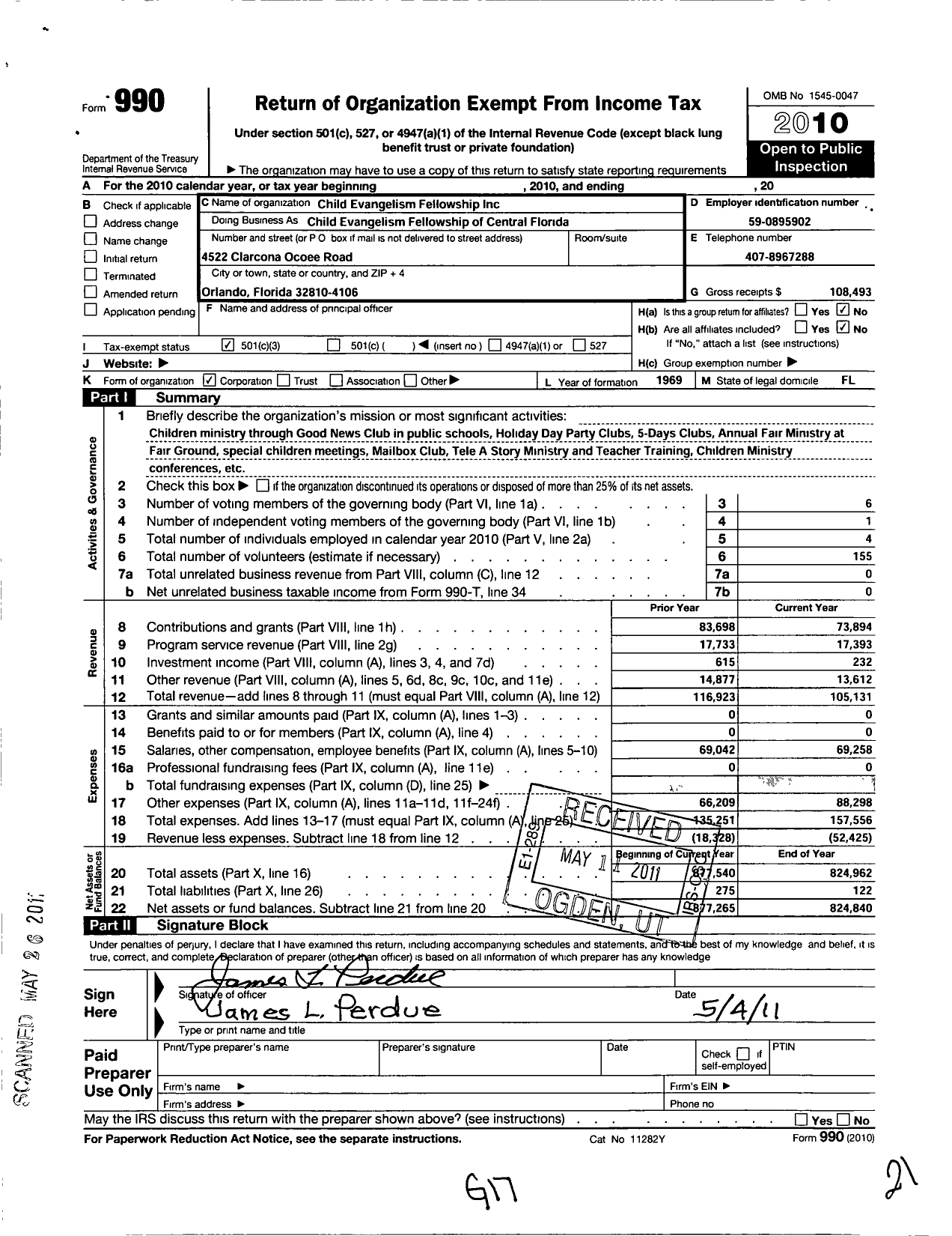 Image of first page of 2010 Form 990 for Child Evangelism Fellowship