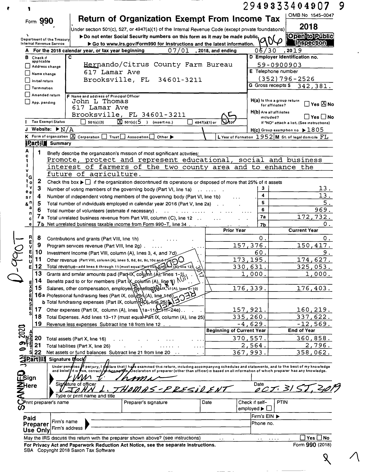 Image of first page of 2018 Form 990O for HernandoCitrus County Farm Bureau