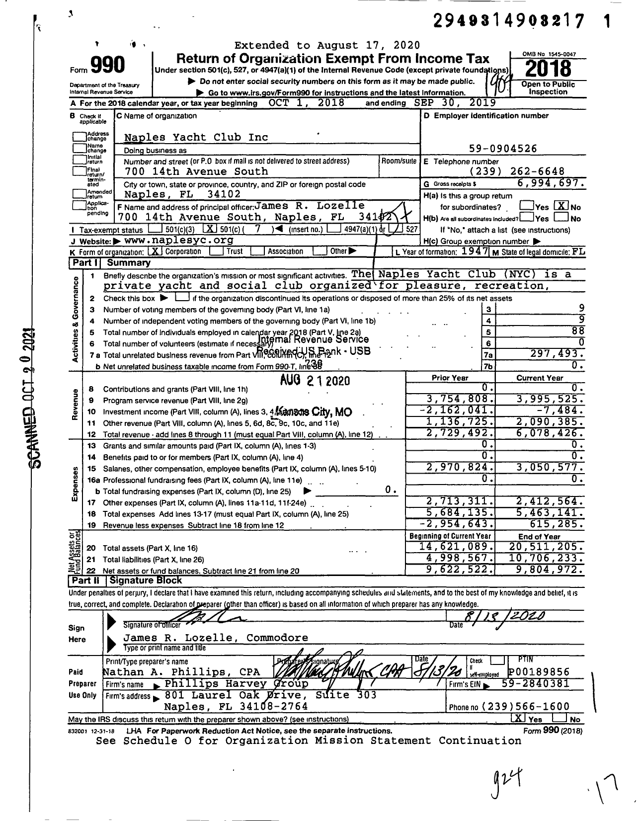 Image of first page of 2018 Form 990O for Naples Yacht Club