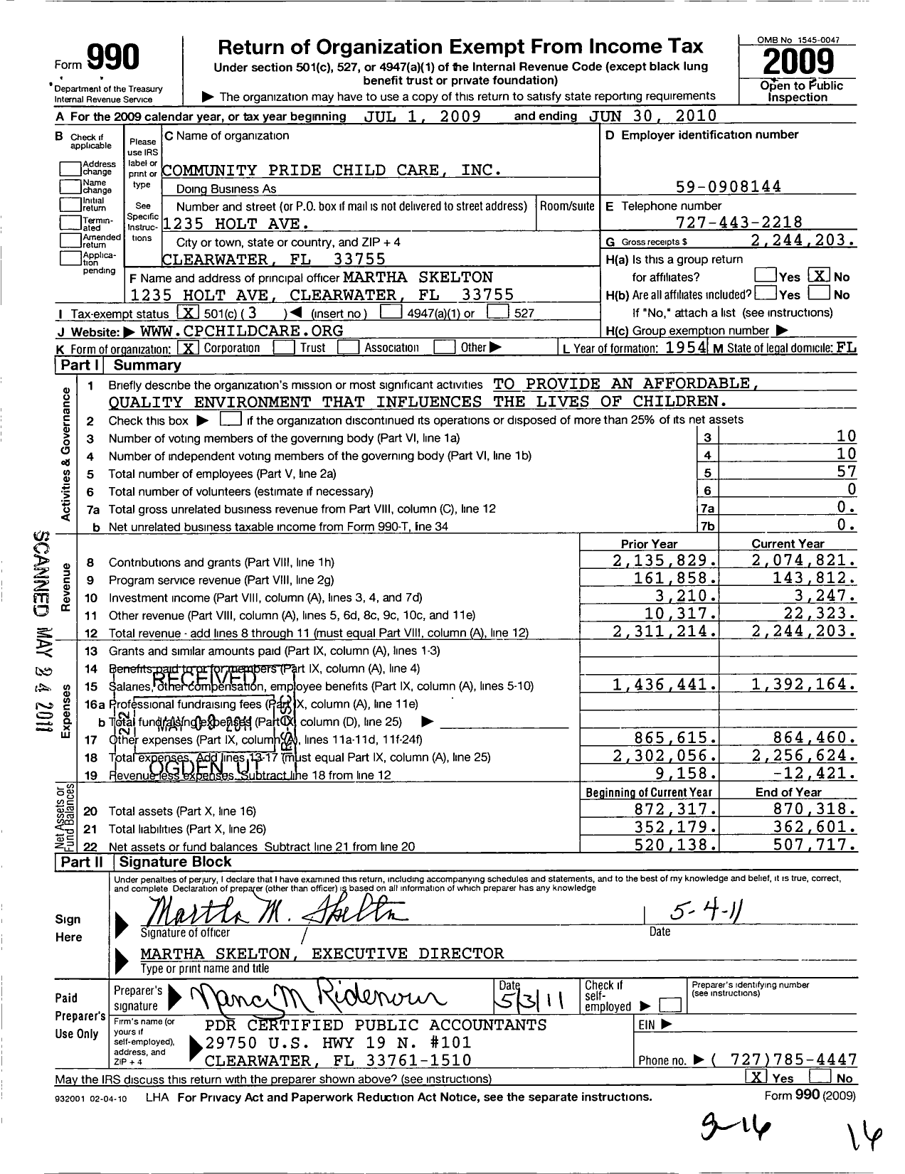 Image of first page of 2009 Form 990 for Community Pride Child Care