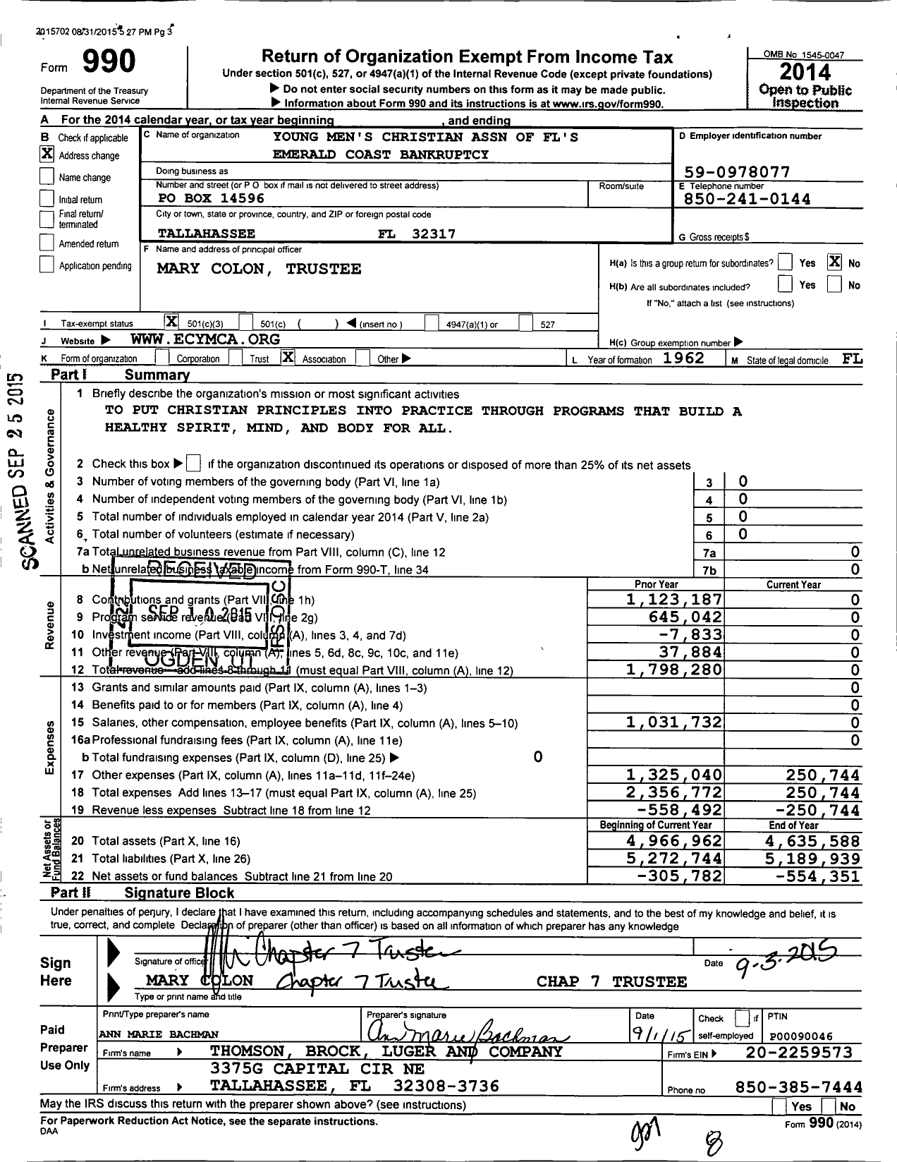 Image of first page of 2014 Form 990 for YMCA of Florida's of Emerald Coast