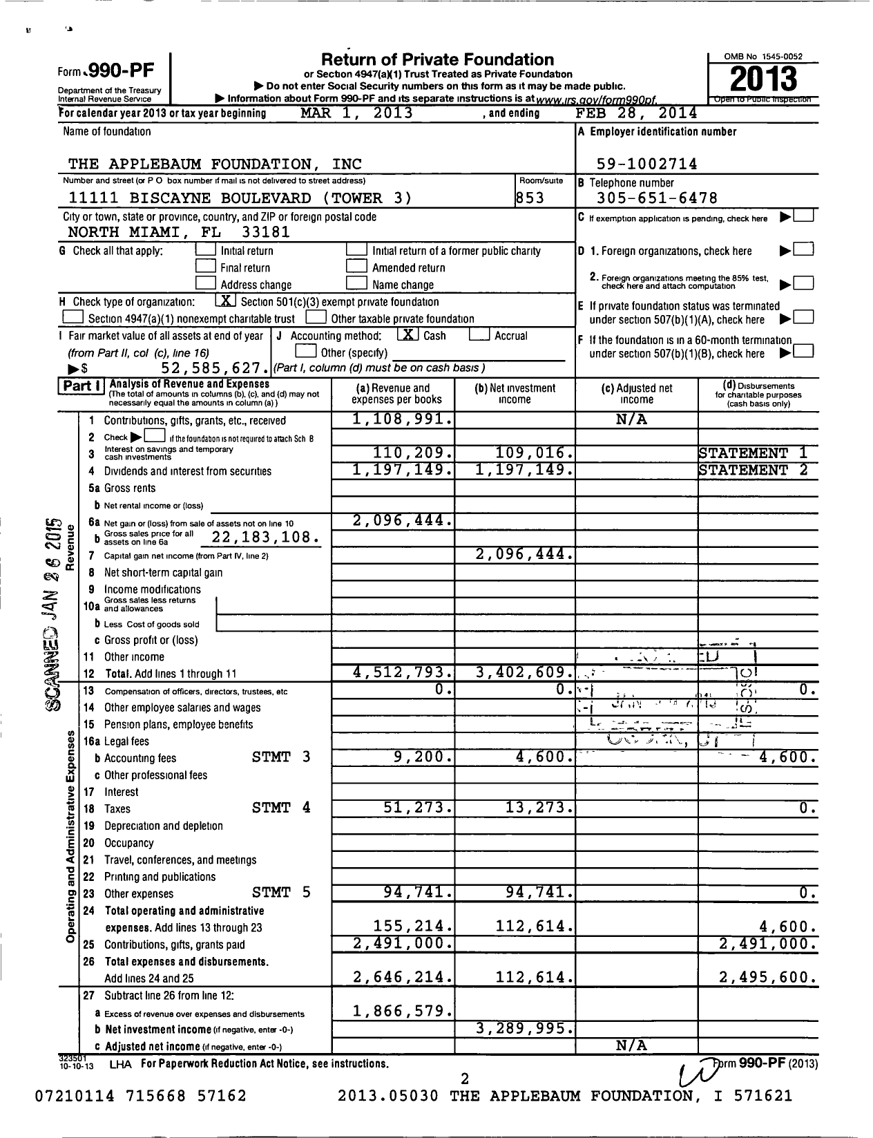 Image of first page of 2013 Form 990PF for Ben Appelbaum Foundation