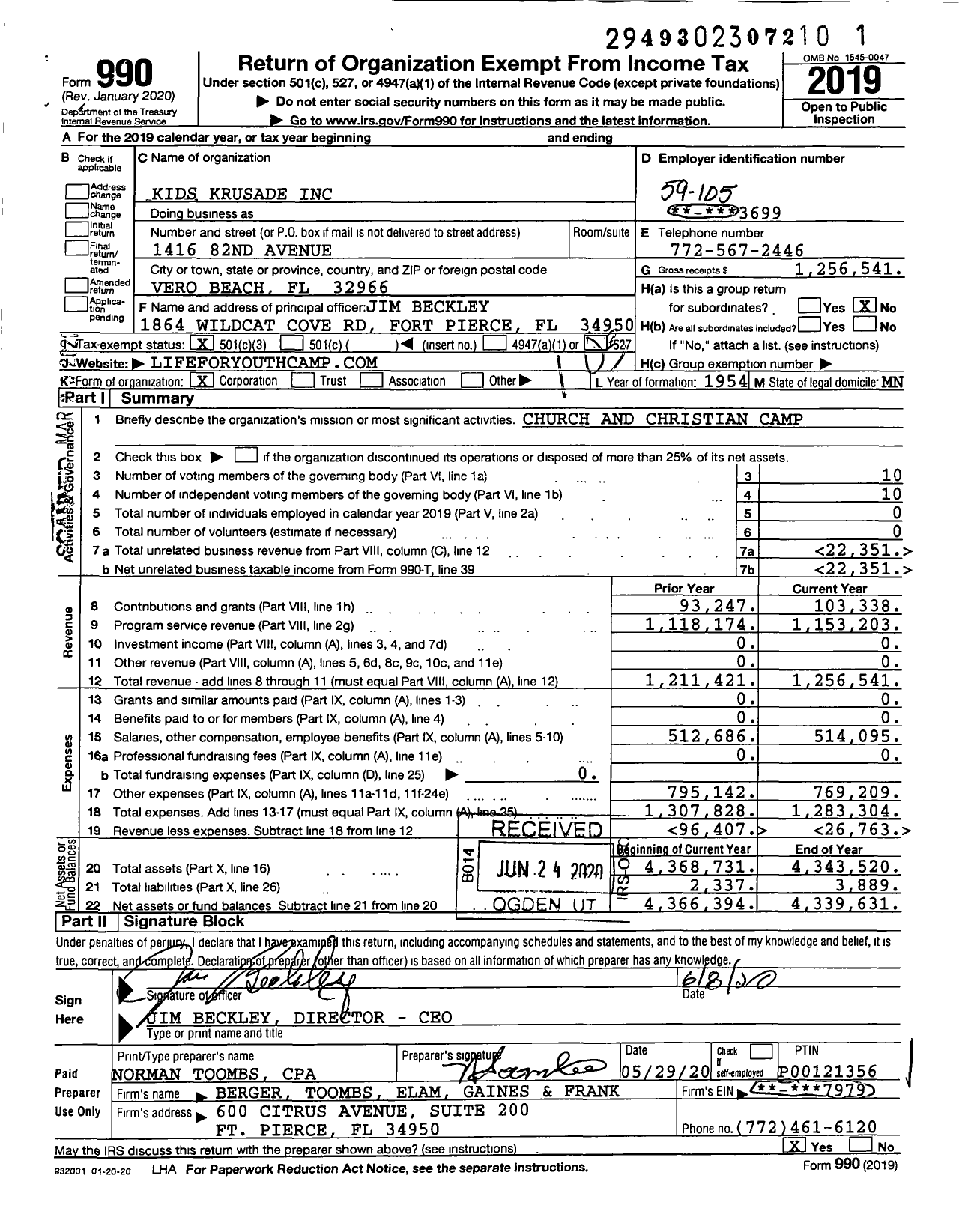 Image of first page of 2019 Form 990 for Kids Krusade