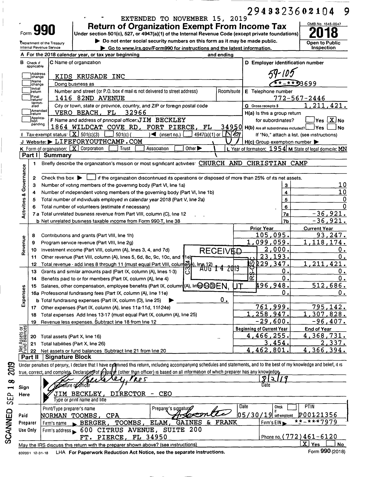 Image of first page of 2018 Form 990 for Kids Krusade