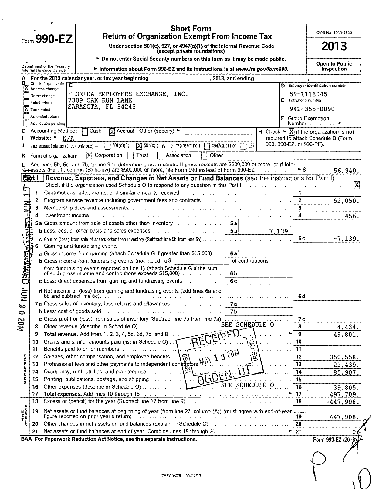 Image of first page of 2013 Form 990EO for Florida Employers Exchange