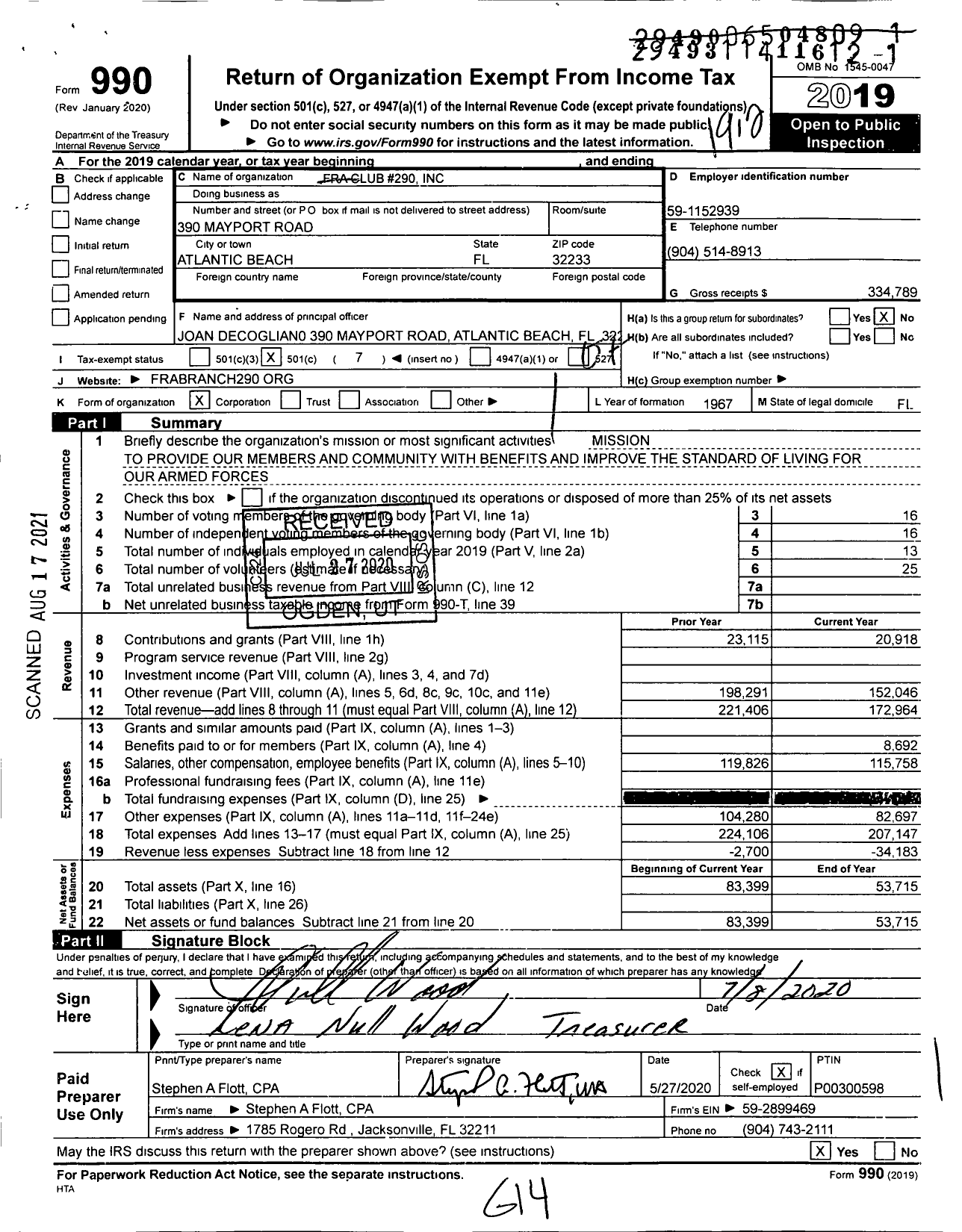 Image of first page of 2019 Form 990O for FRA Club #290