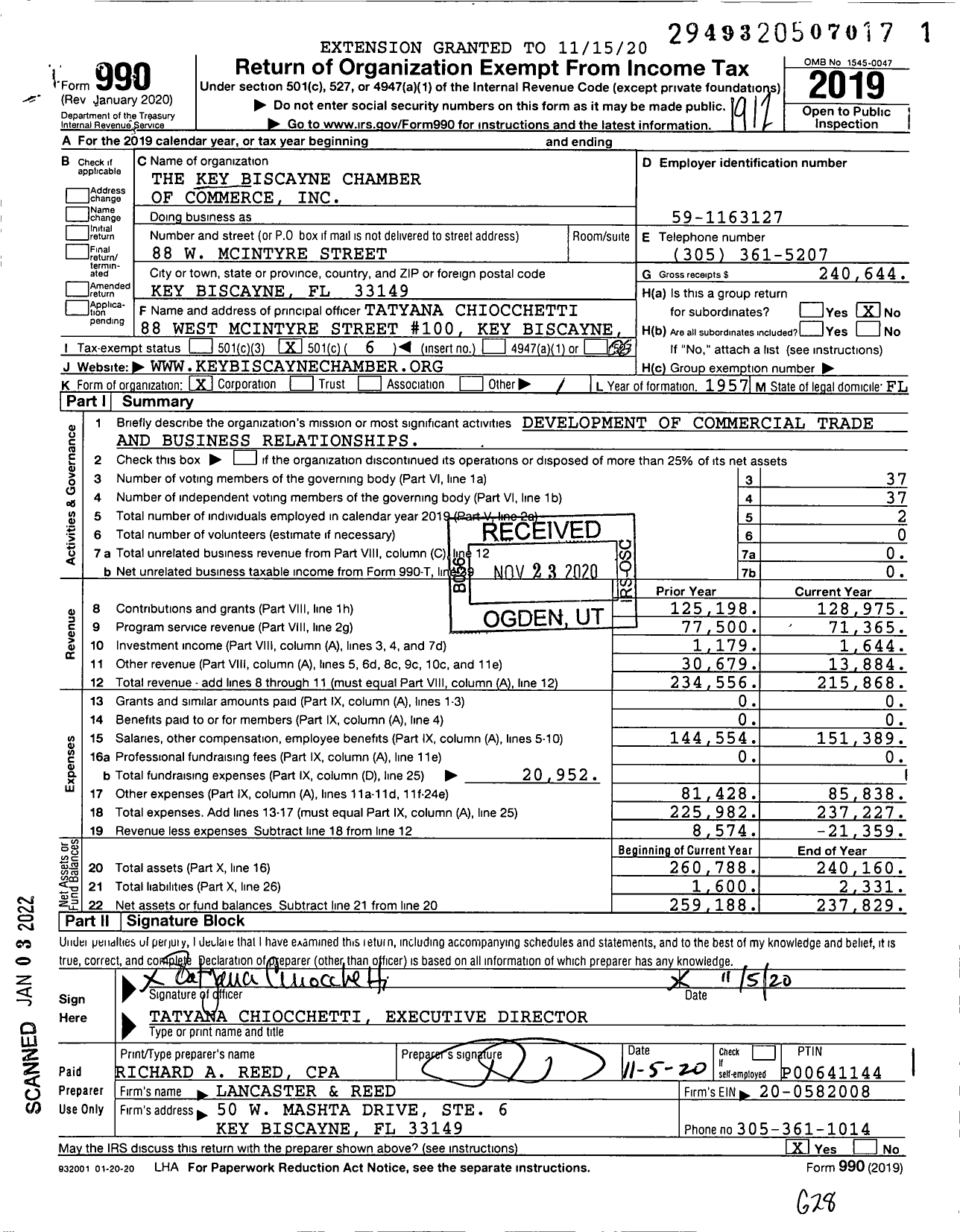 Image of first page of 2019 Form 990O for Key Biscayne Chamber of Commerce