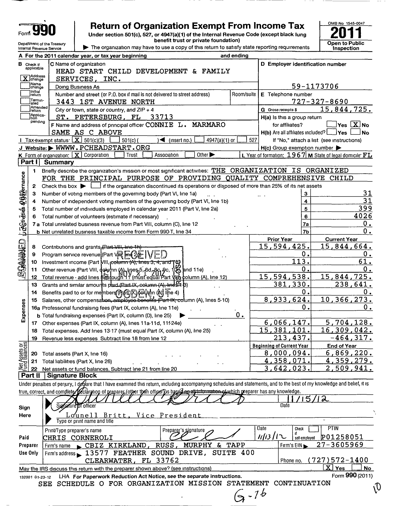 Image of first page of 2011 Form 990 for Head Start Child Development Family Services