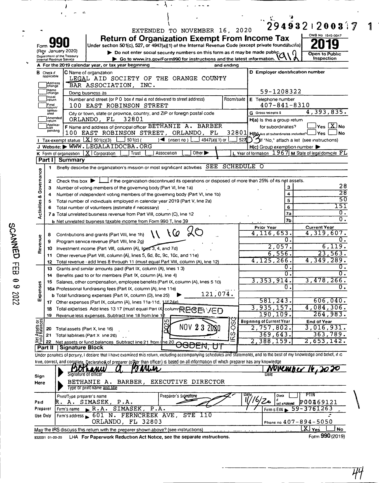 Image of first page of 2019 Form 990 for Legal Aid Society of the Orange County Bar Association