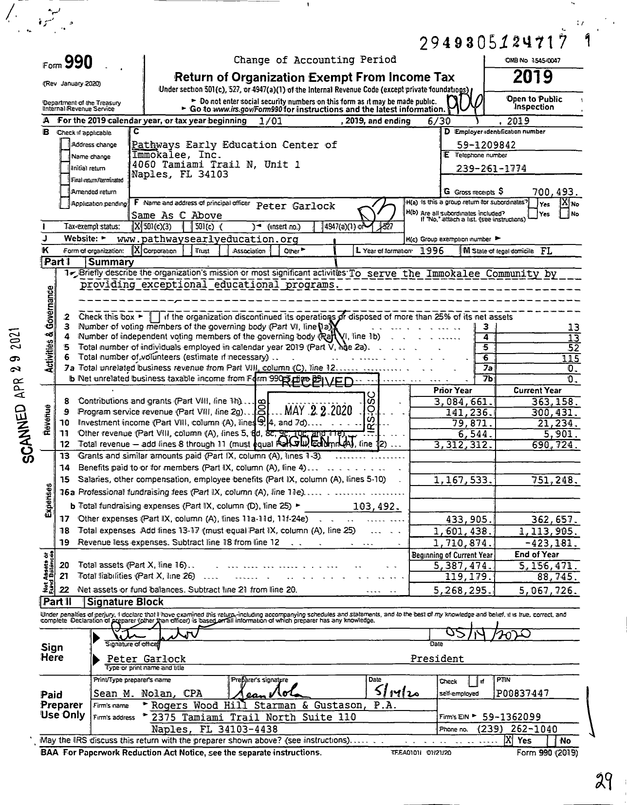 Image of first page of 2018 Form 990 for Pathways Early Education Center of Immokalee