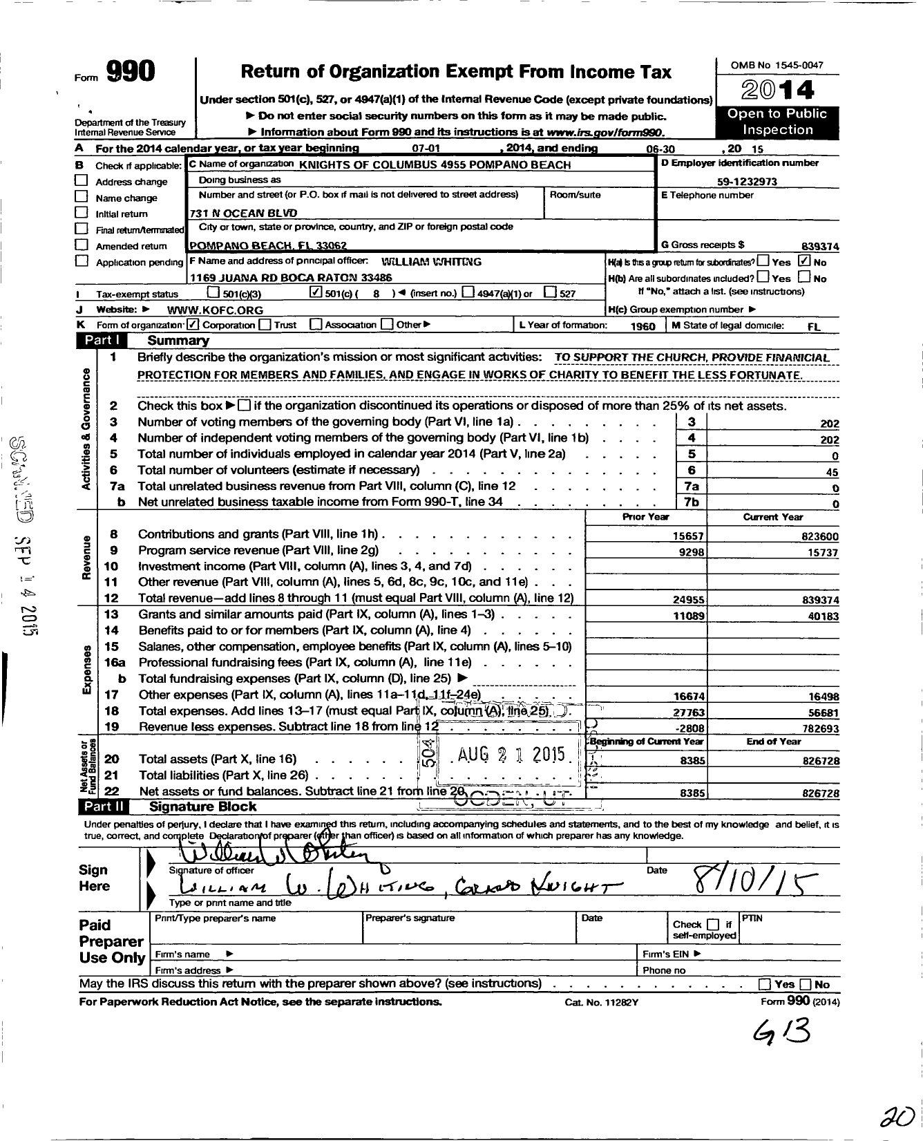 Image of first page of 2014 Form 990O for Knights of Columbus - 4955 John A Hills Council