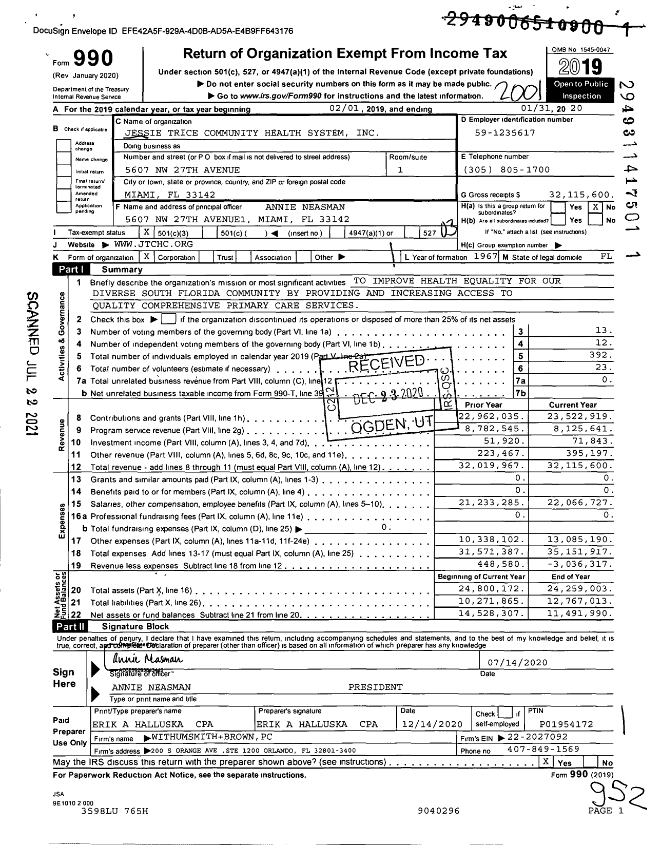 Image of first page of 2019 Form 990 for Jessie Trice Community Health System (JTCHC)