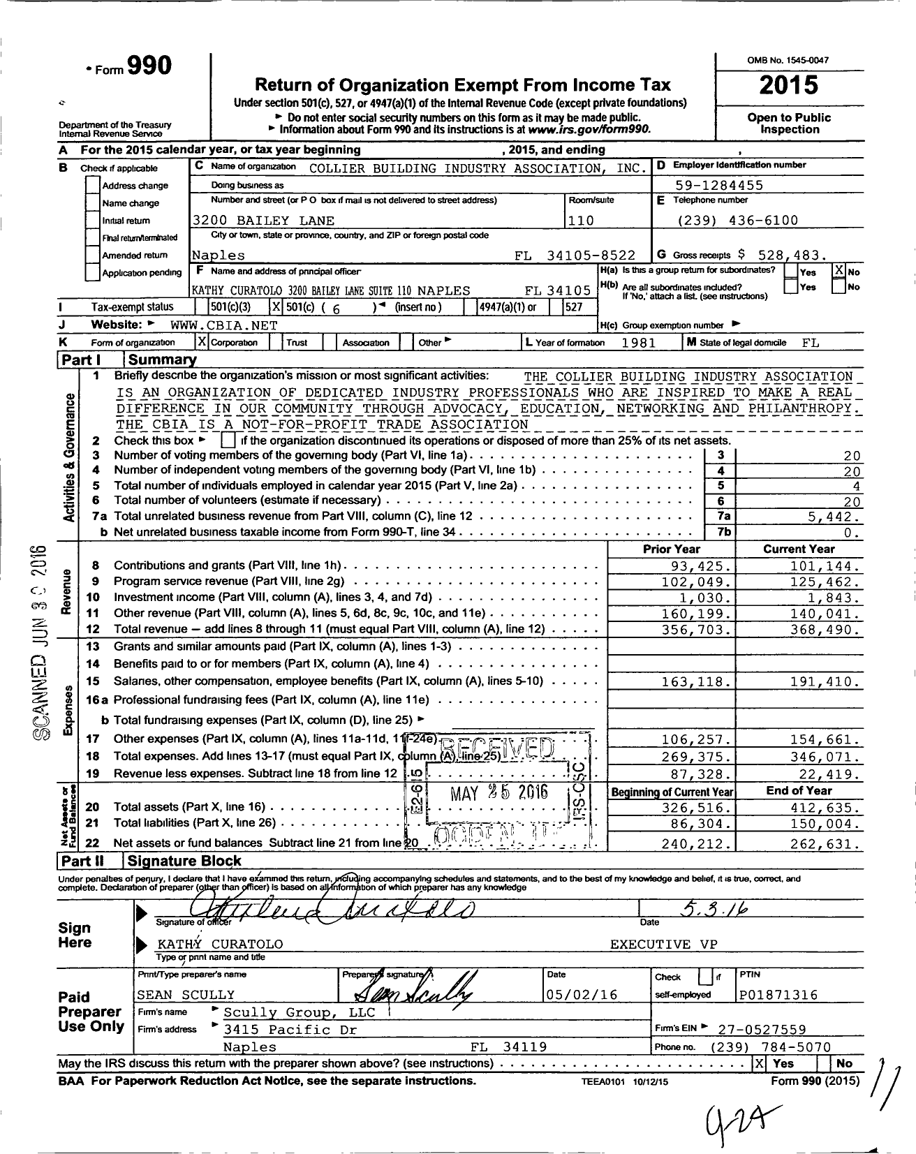Image of first page of 2015 Form 990O for Collier Building Industry Association
