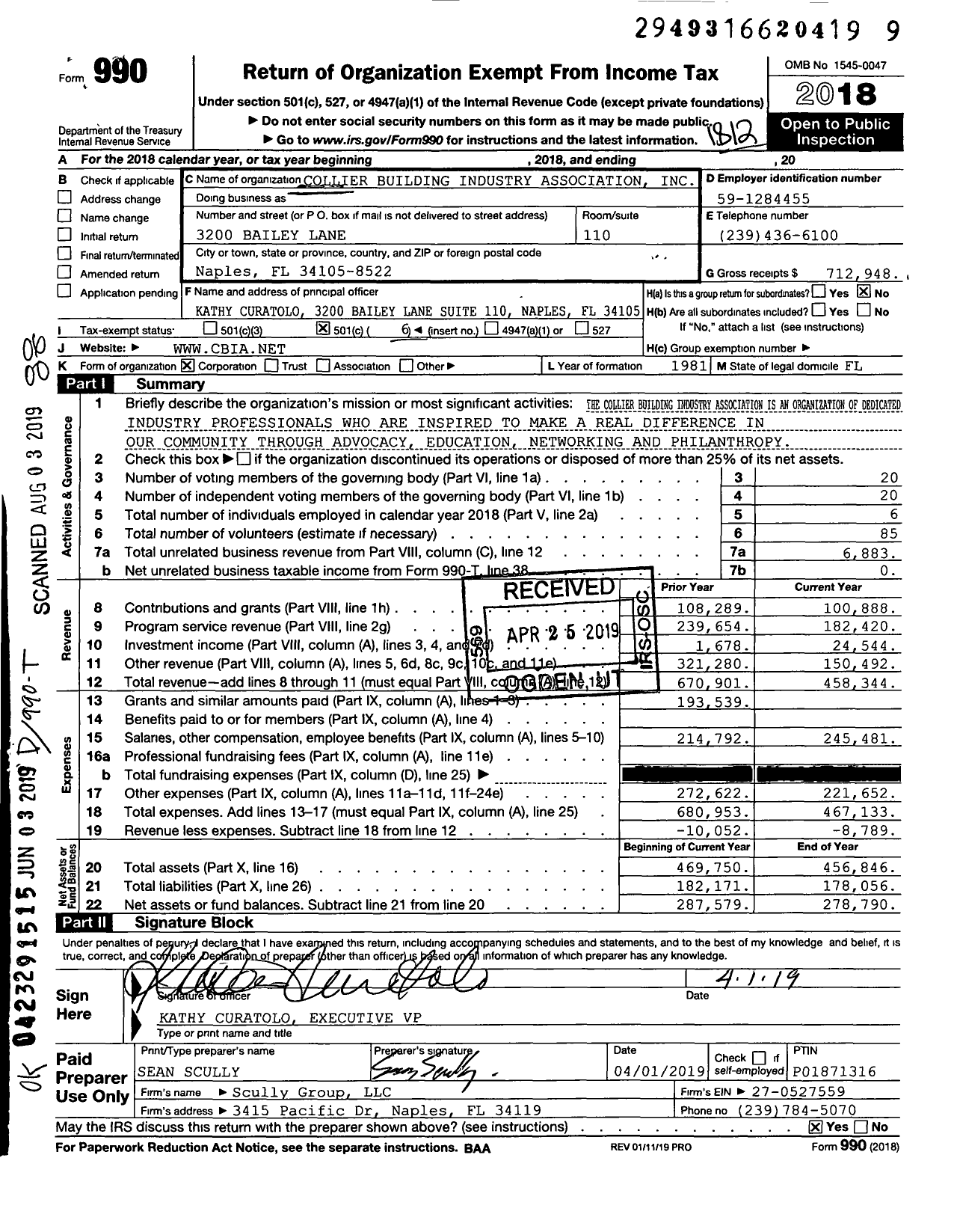 Image of first page of 2018 Form 990O for Collier Building Industry Association