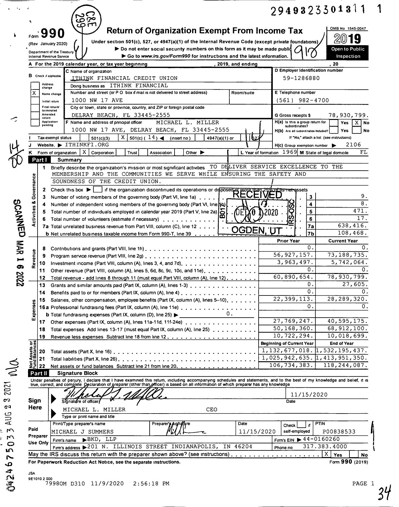 Image of first page of 2019 Form 990O for iTHINK Financial