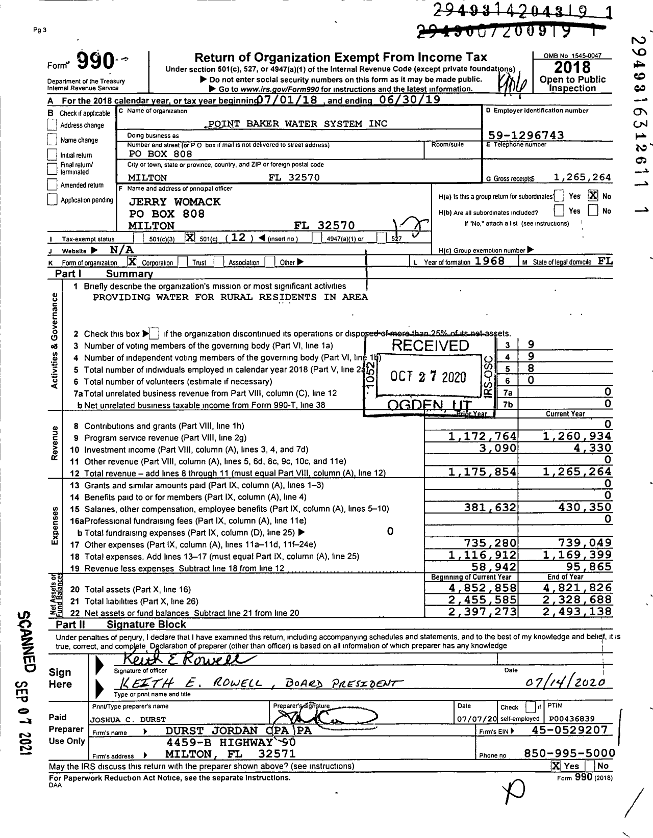 Image of first page of 2018 Form 990O for Point Baker Water System