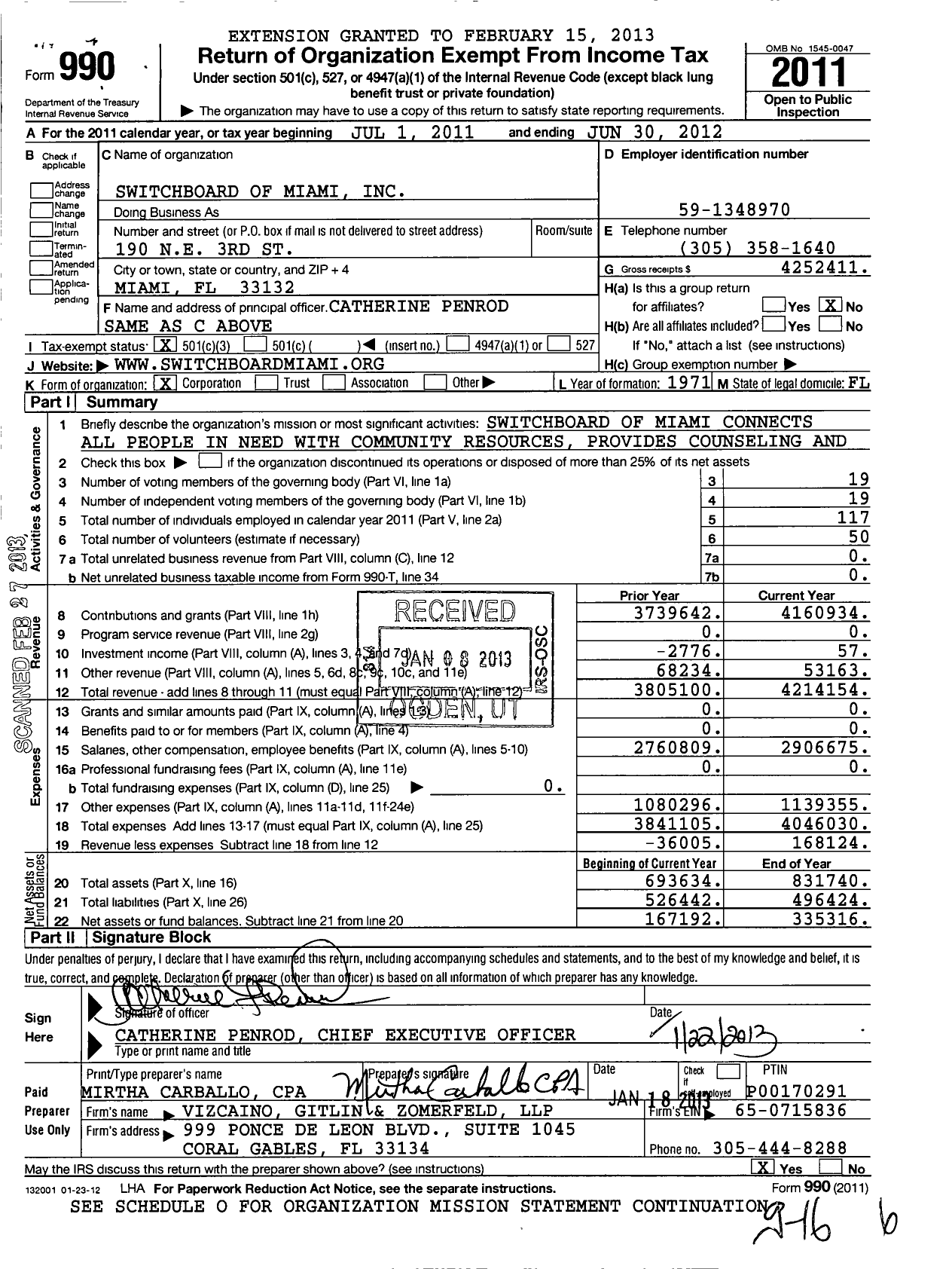 Image of first page of 2011 Form 990 for Switchboard of Miami