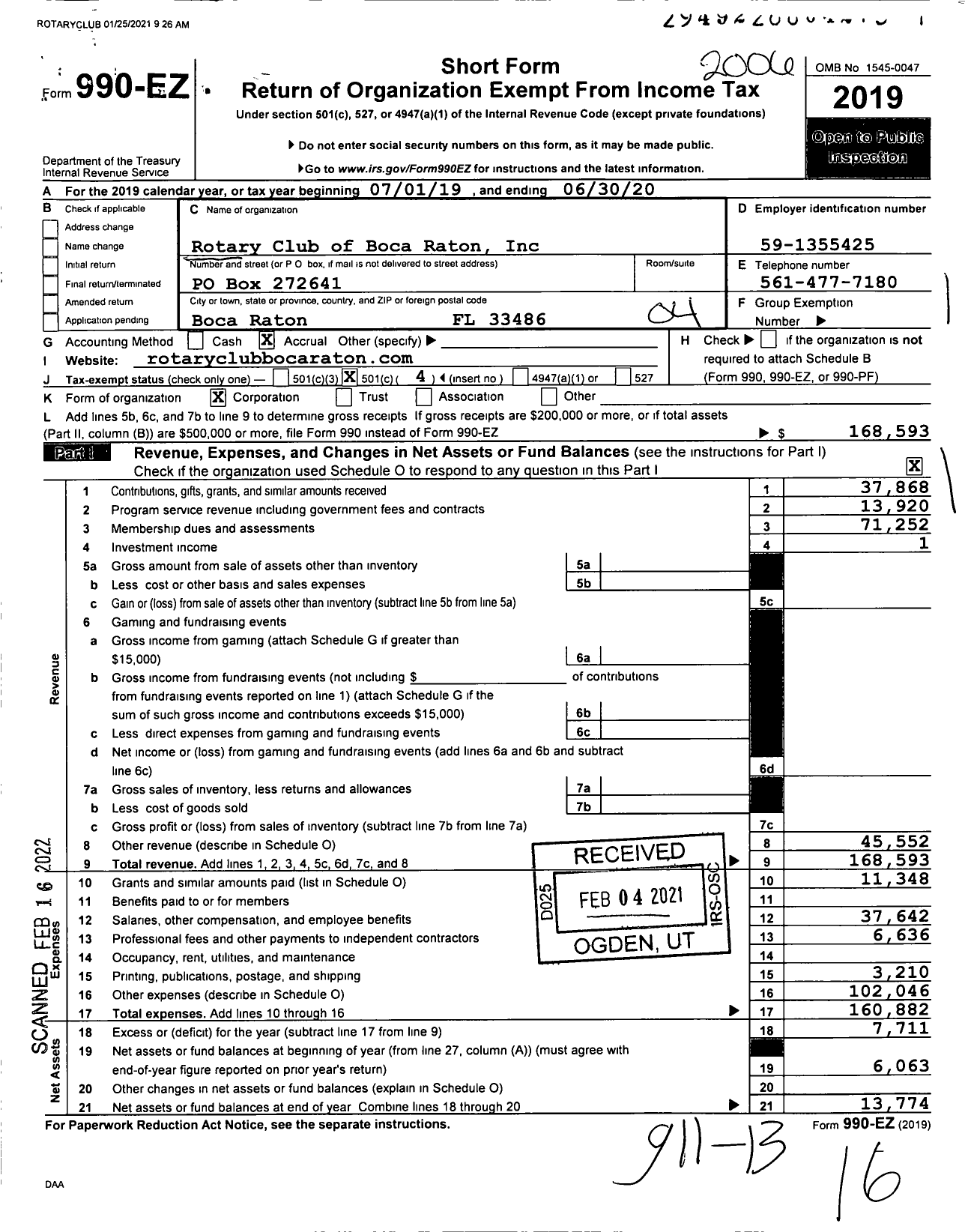 Image of first page of 2019 Form 990EO for Rotary International - Boca Raton