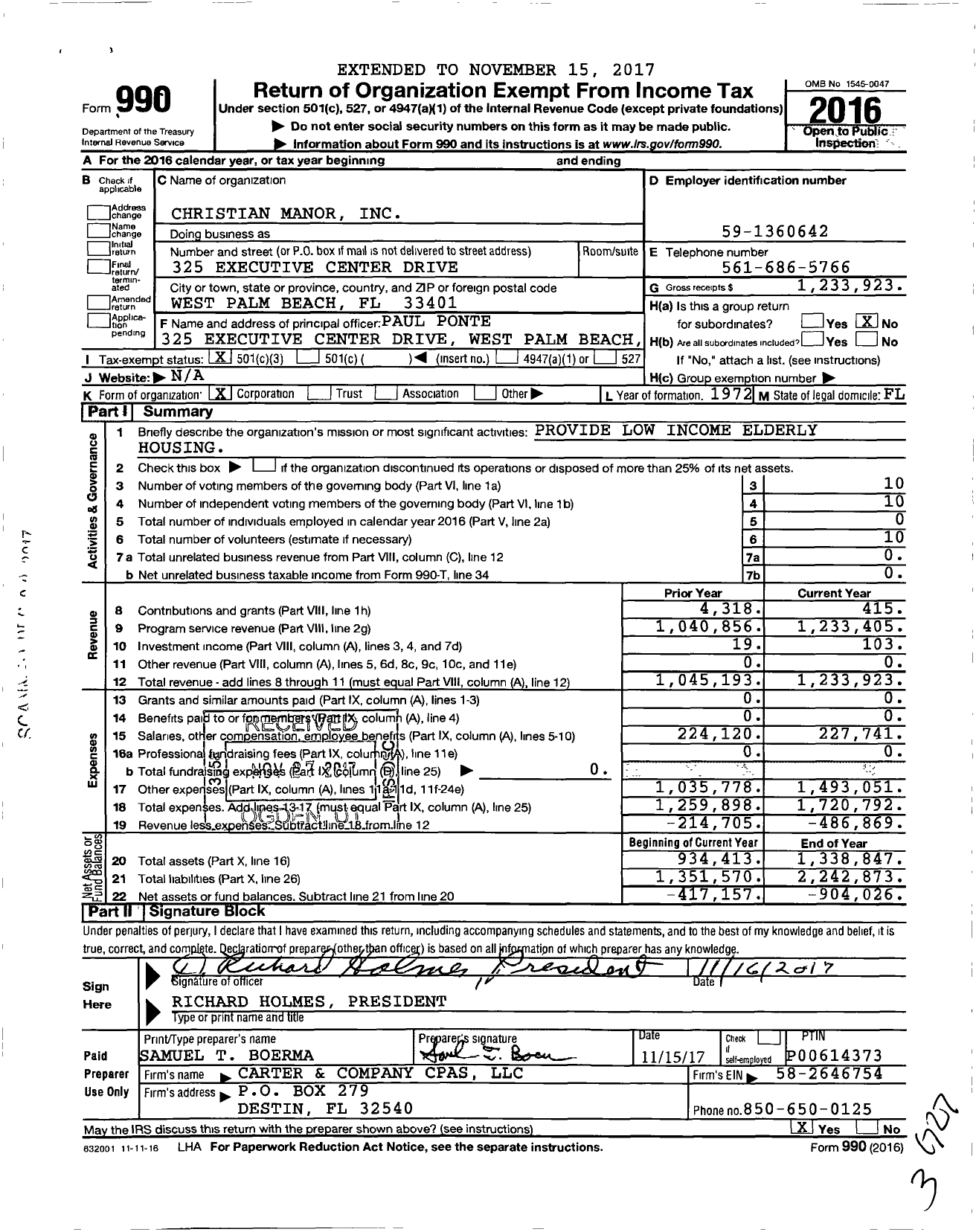 Image of first page of 2016 Form 990 for Christian Manor