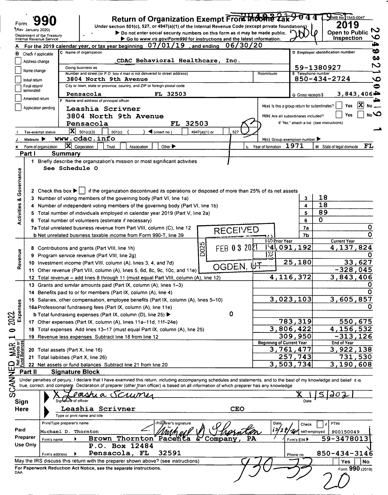 Image of first page of 2019 Form 990 for Cdac Behavioral Healthcare