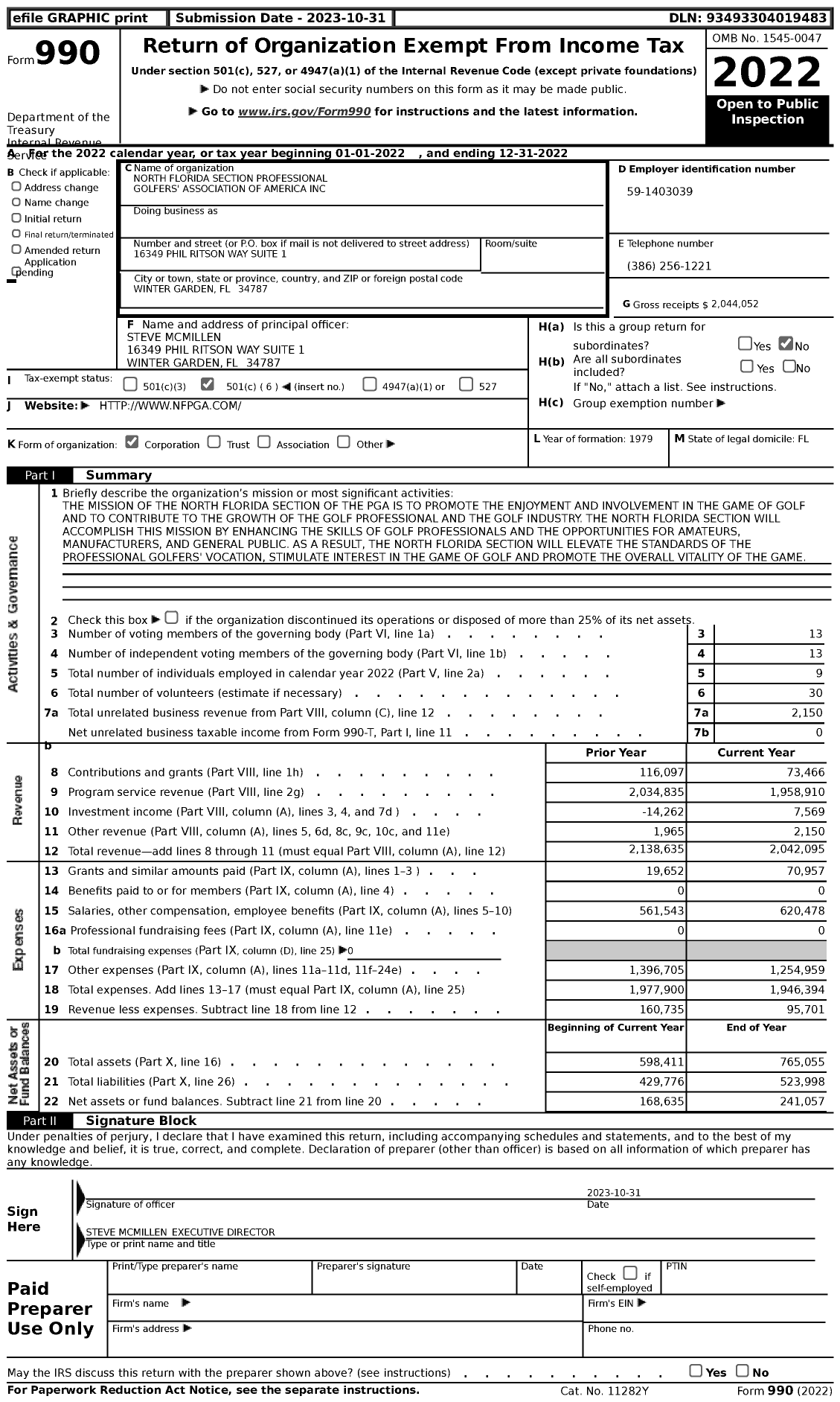 Image of first page of 2022 Form 990 for North Florida Section Professional Golfers Association (NFPGA)