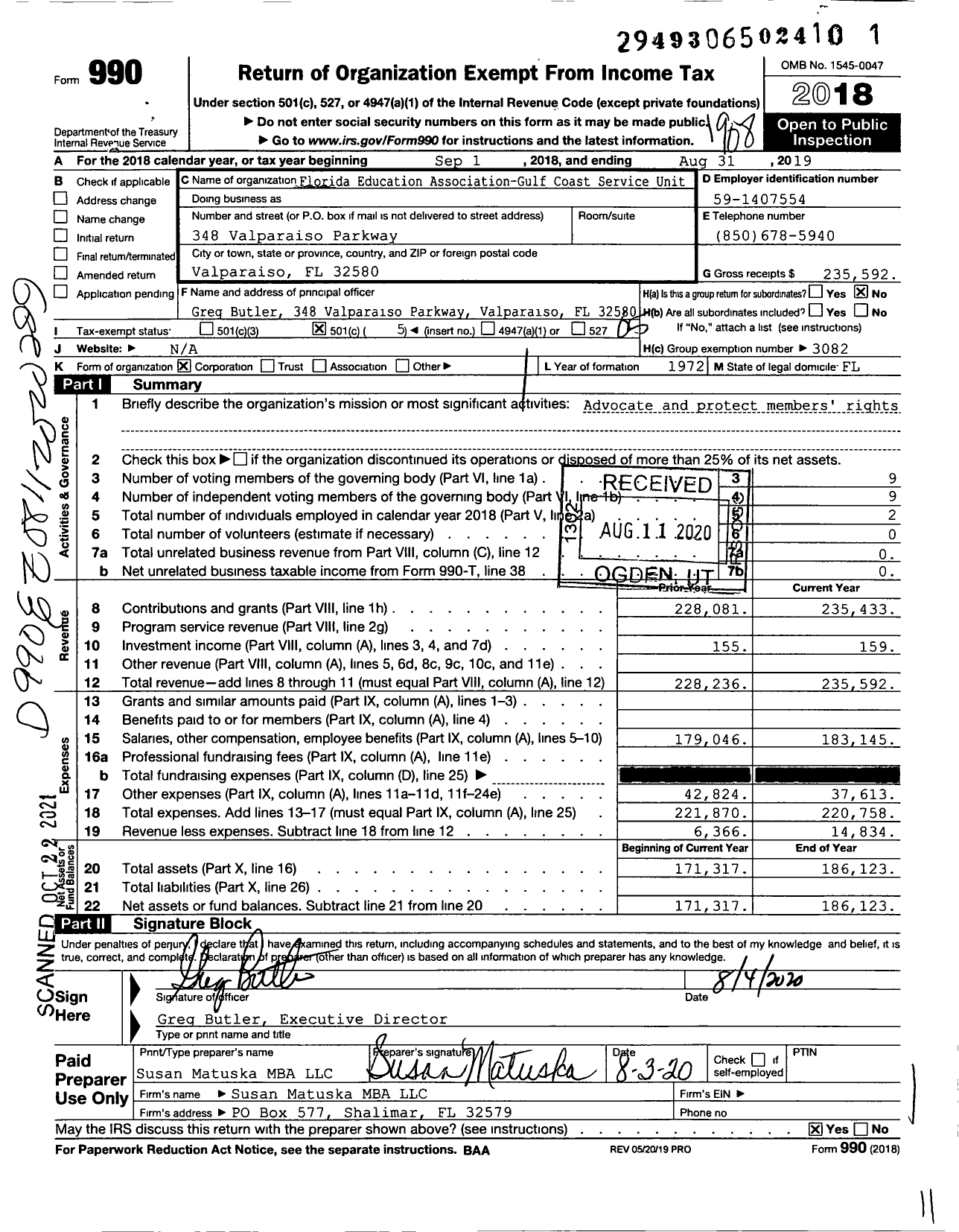 Image of first page of 2018 Form 990O for Florida Education Association-Gulf Coast Service Unit