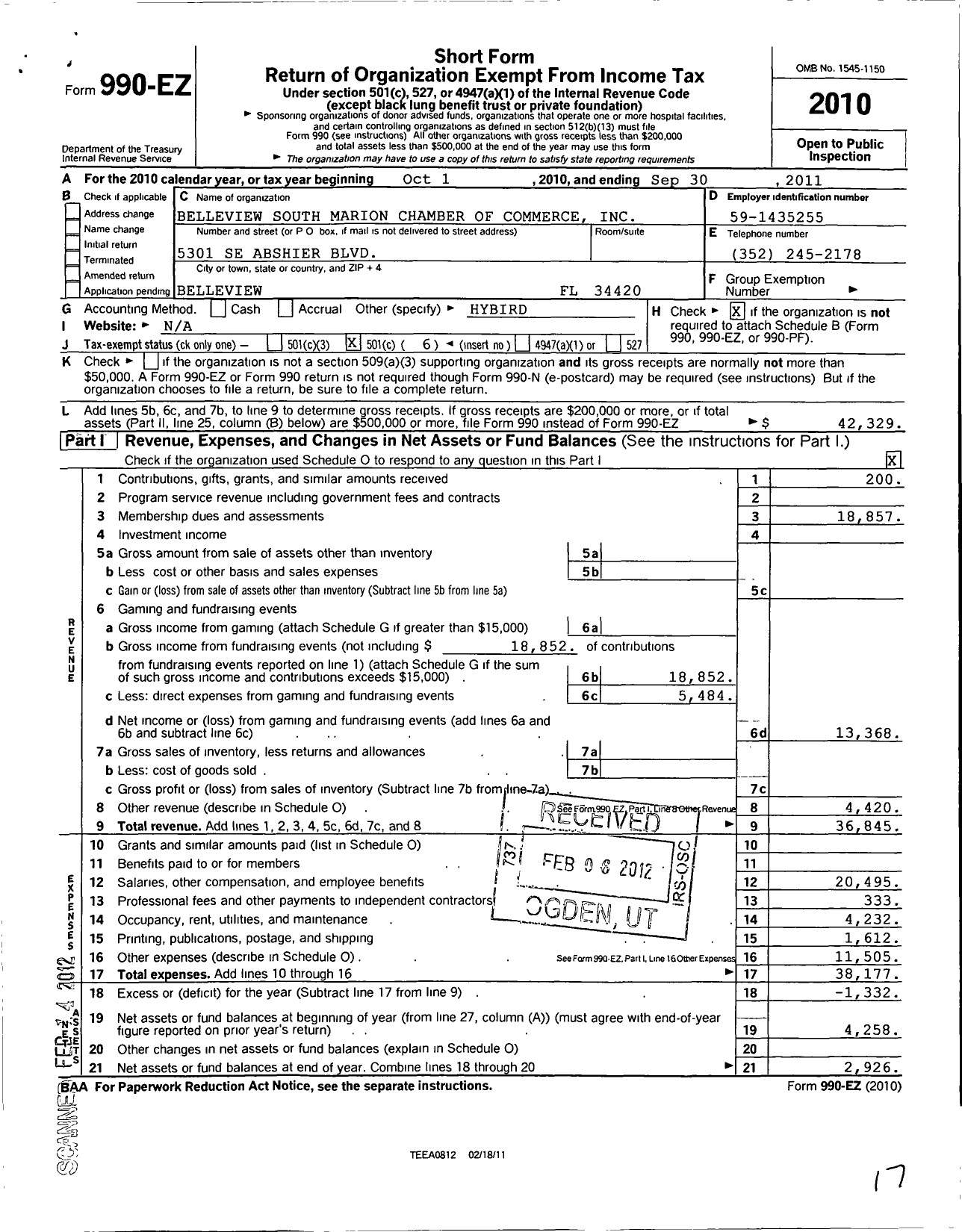 Image of first page of 2010 Form 990EO for BelleviewSouth Marion Chamber of Commerce