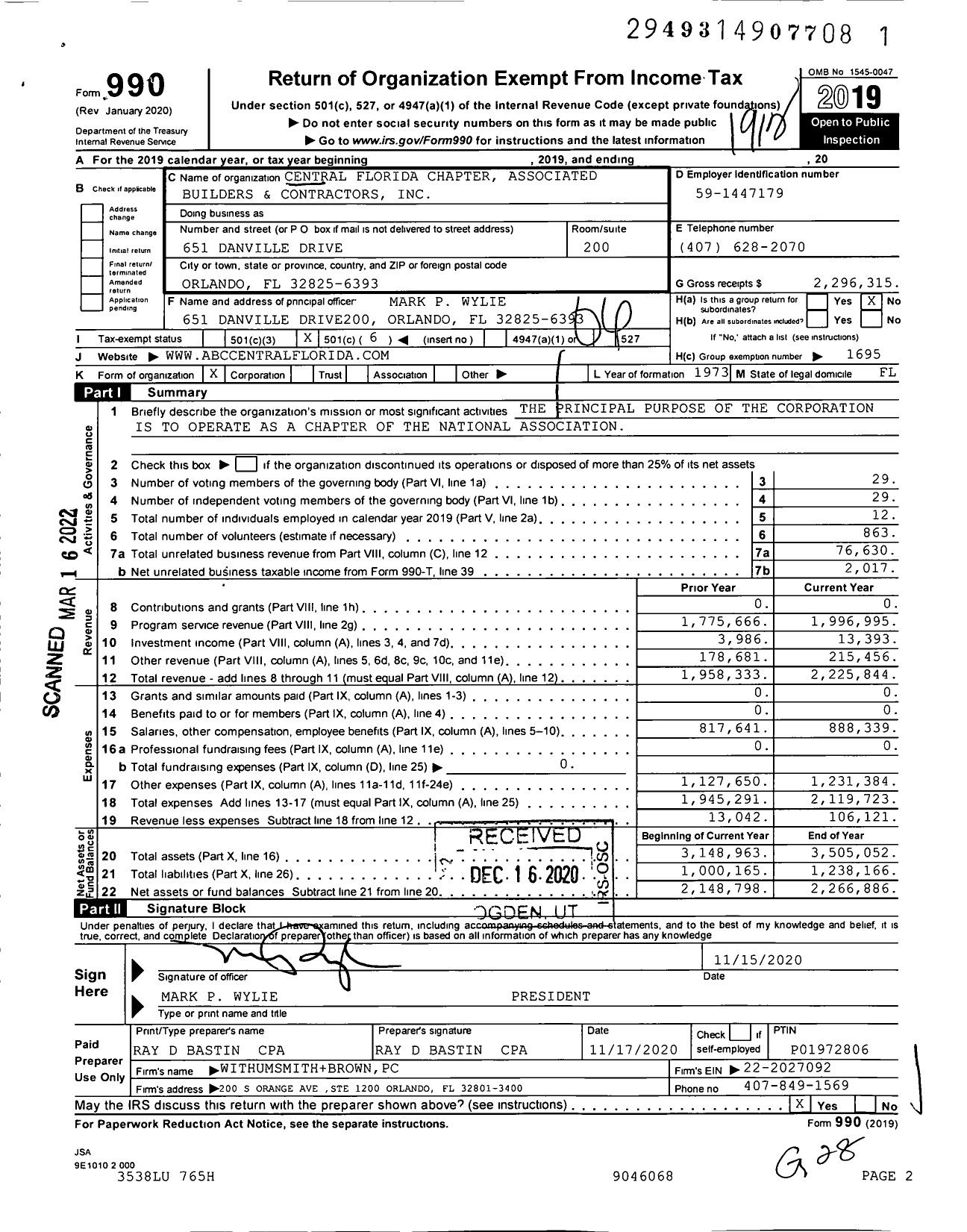Image of first page of 2019 Form 990O for Associated Builders and Contractors - Central Florida Chapter Pol