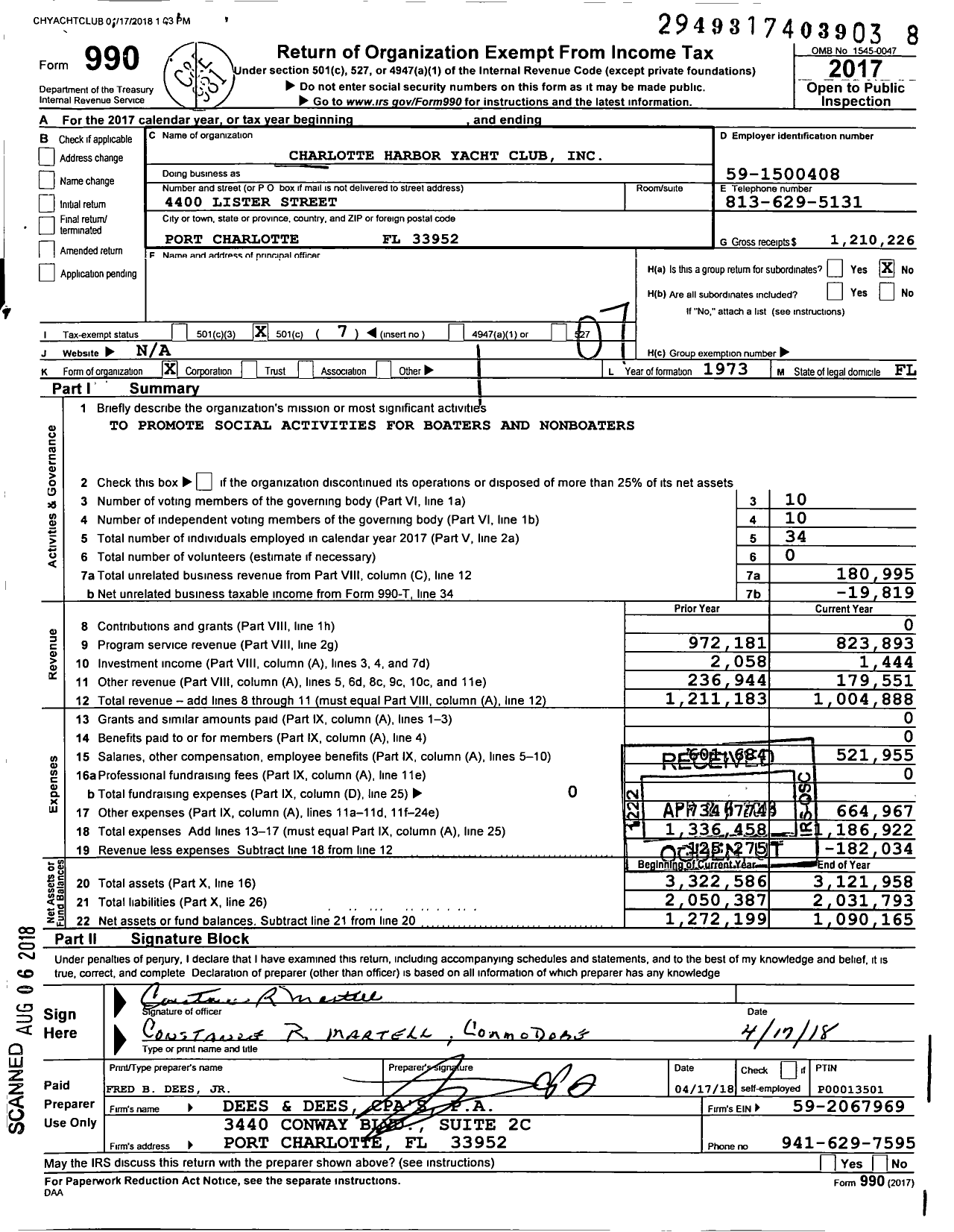 Image of first page of 2017 Form 990O for Charlotte Harbor Yacht Club